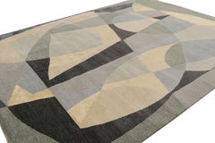 Rug & Kilim’s Mid-Century Modern Style Rug with Gray & Green Geometric Patterns