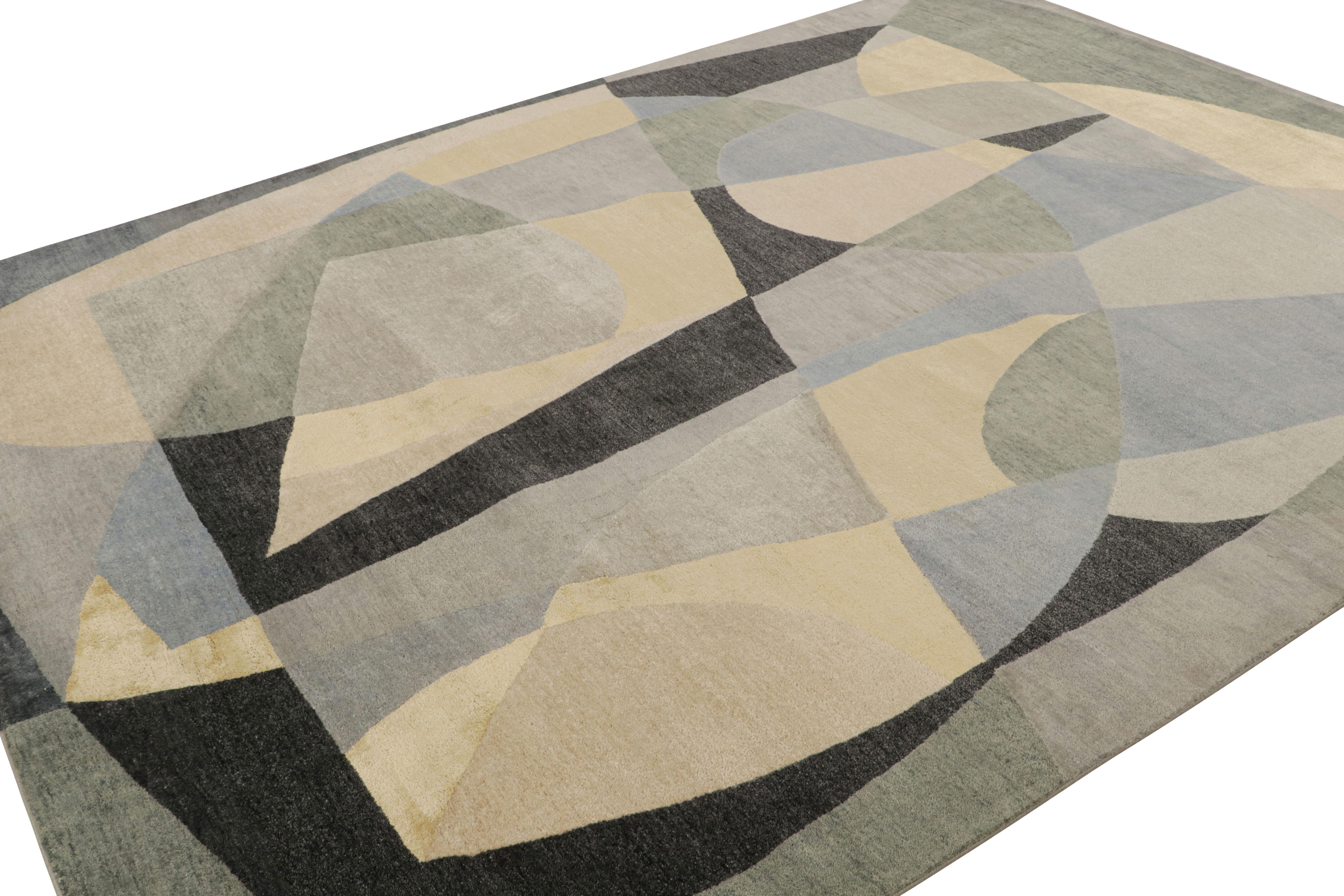 Esta moderna alfombra de 8x10 pertenece a la colección Rug & Kilim's Mid-Century Modern, anudada a mano en lana y seda.

Sobre el diseño:

Los ojos atentos admirarán los tonos gris plateado, azul, verde claro, crema y negro que subrayan un dibujo