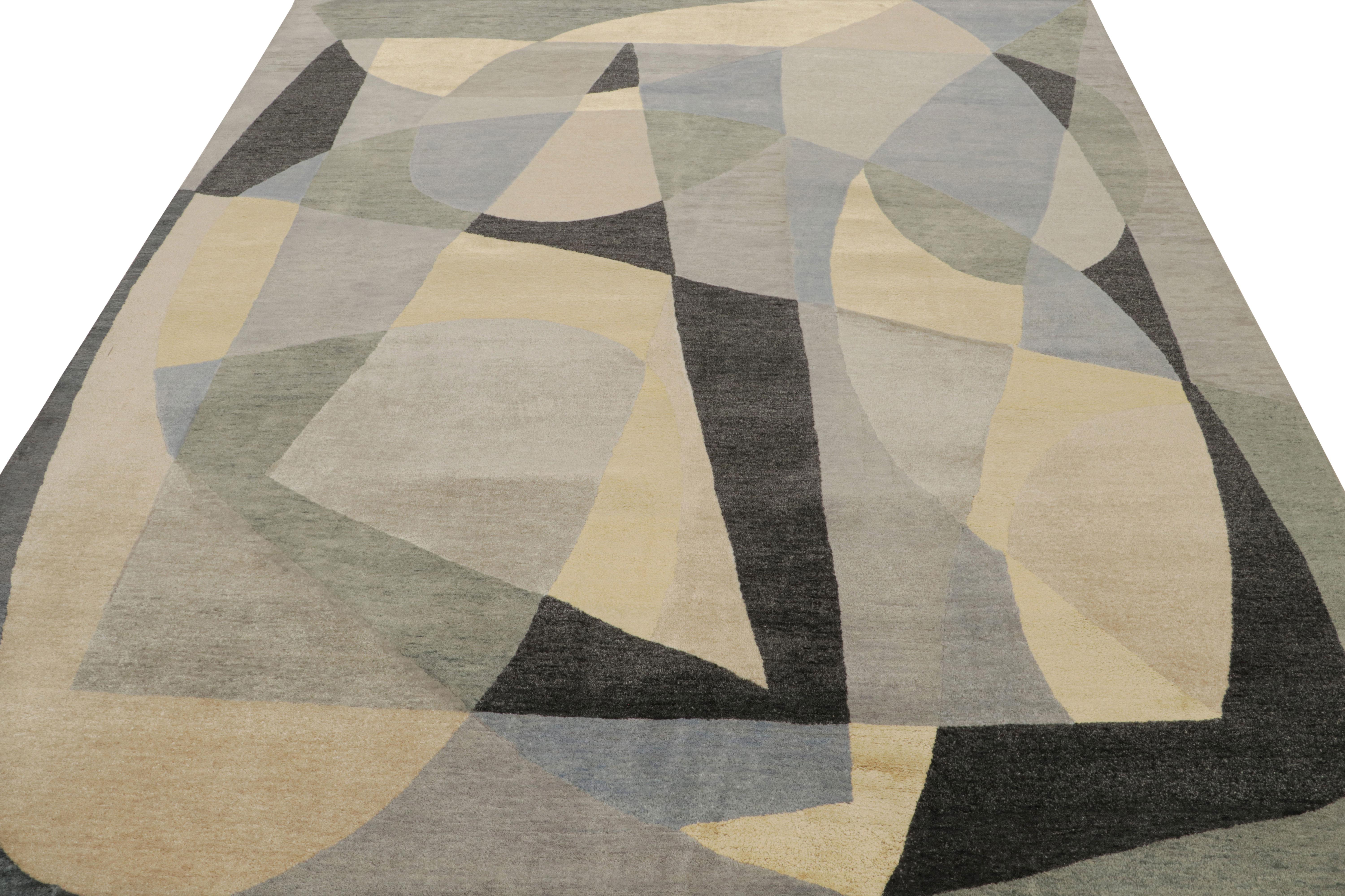 Alfombra de estilo moderno de mediados de siglo de Rug & Kilim con motivos geométricos en gris y verde Moderno de mediados de siglo en venta