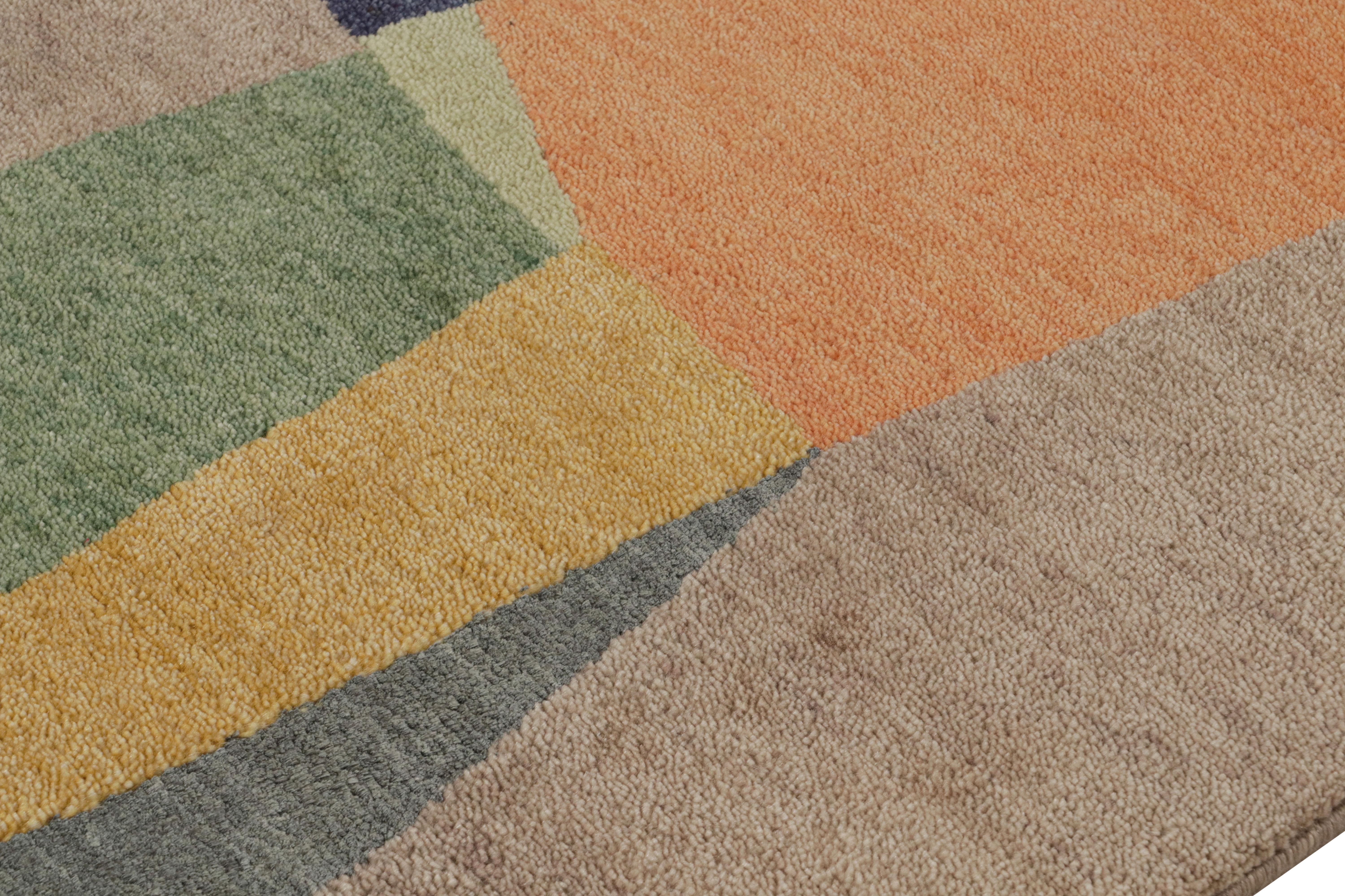 Hand-Knotted Rug & Kilim’s Mid-Century Modern Style Rug with Polychromatic Geometric Pattern