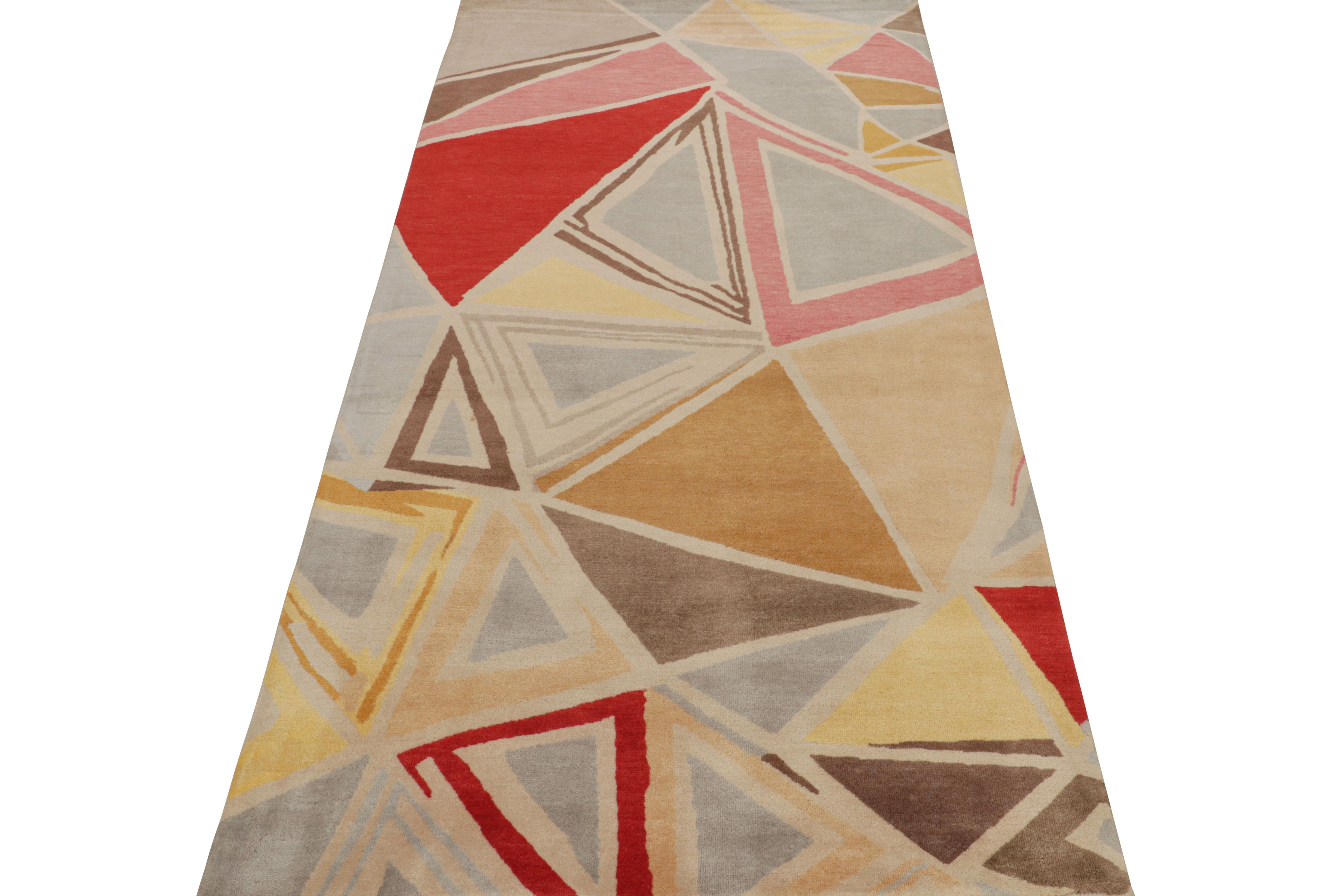 Indian Rug & Kilim’s Mid-Century Modern Style Runner Rug in Geometric Pattern For Sale