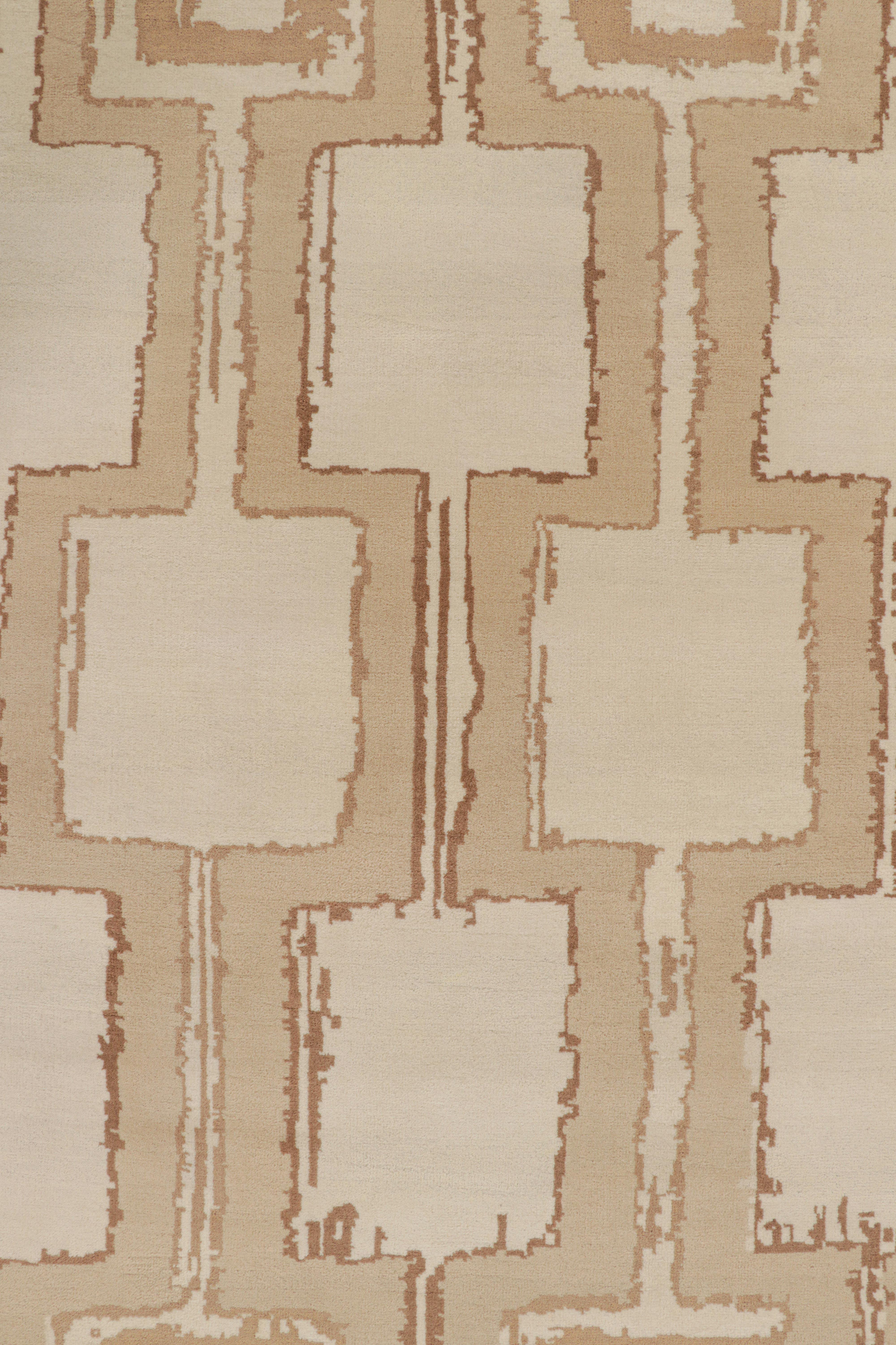 Contemporary Rug & Kilim’s Mid-Century Modern Style Square Geometric Rug in Beige-Brown Tones For Sale