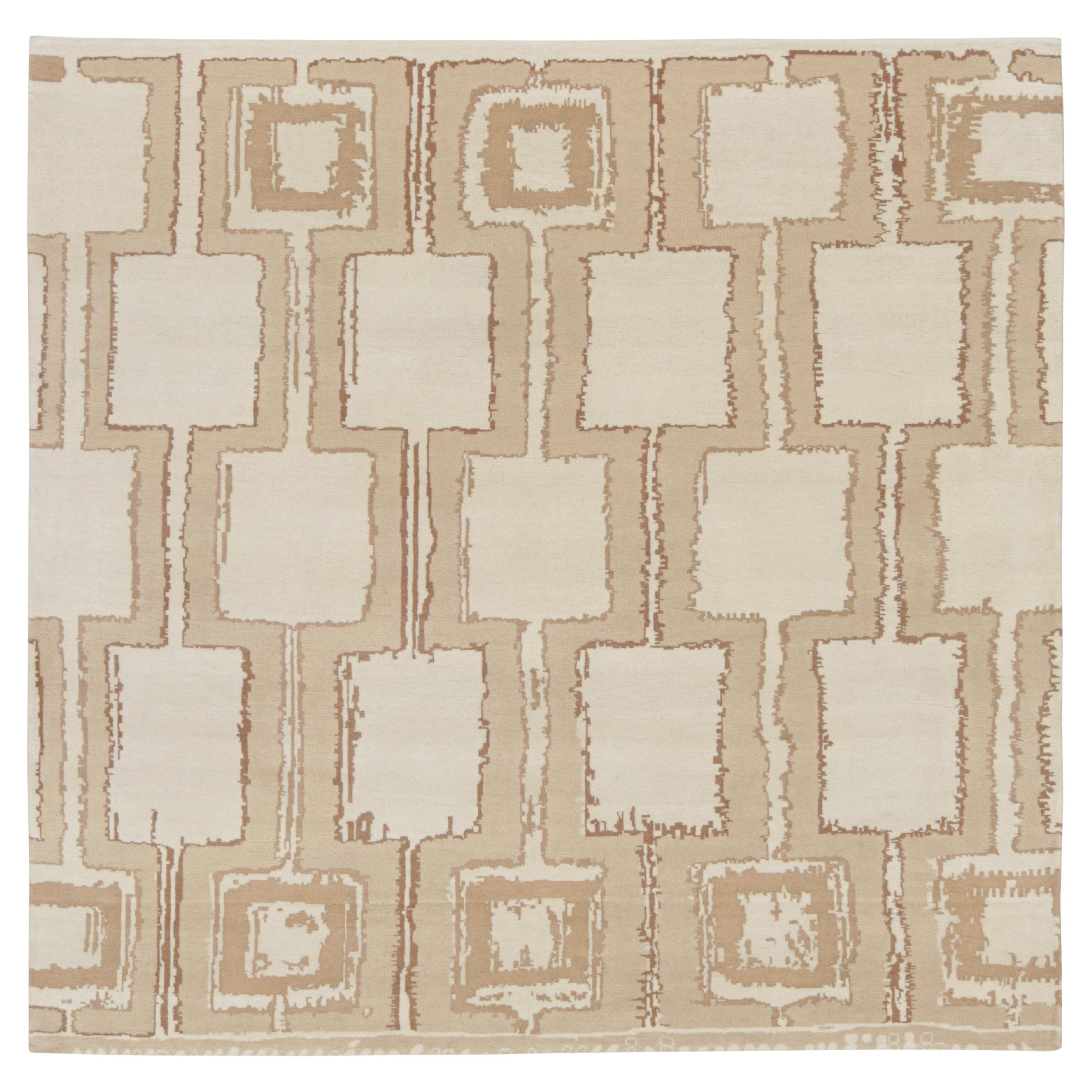 Rug
Kilim
s Mid-Century Modern Style Quadratischer Geometrischer Teppich in Beige-Braun-Tönen