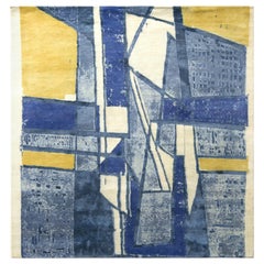 Tappeto quadrato in stile Mid-Century Modern di Rug & Kilim con motivo geometrico blu
