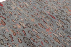 Rug & Kilim's Mid-Century Style Teppich in Blau mit bunten Fisch-Motiven