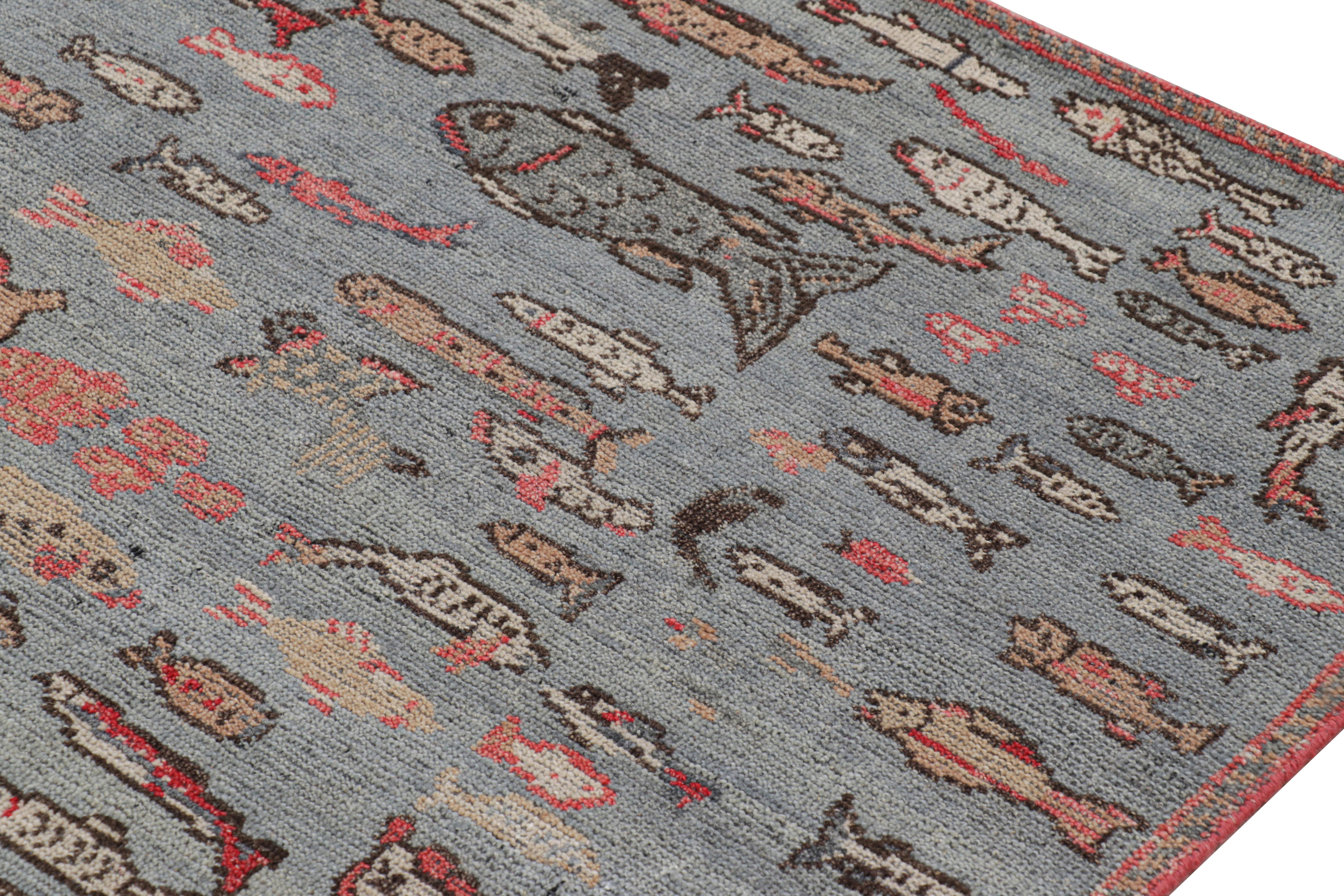 Rug & Kilim’s Mid-Century Style Rug in Blue with Colorful Fish Pictorials In New Condition For Sale In Long Island City, NY