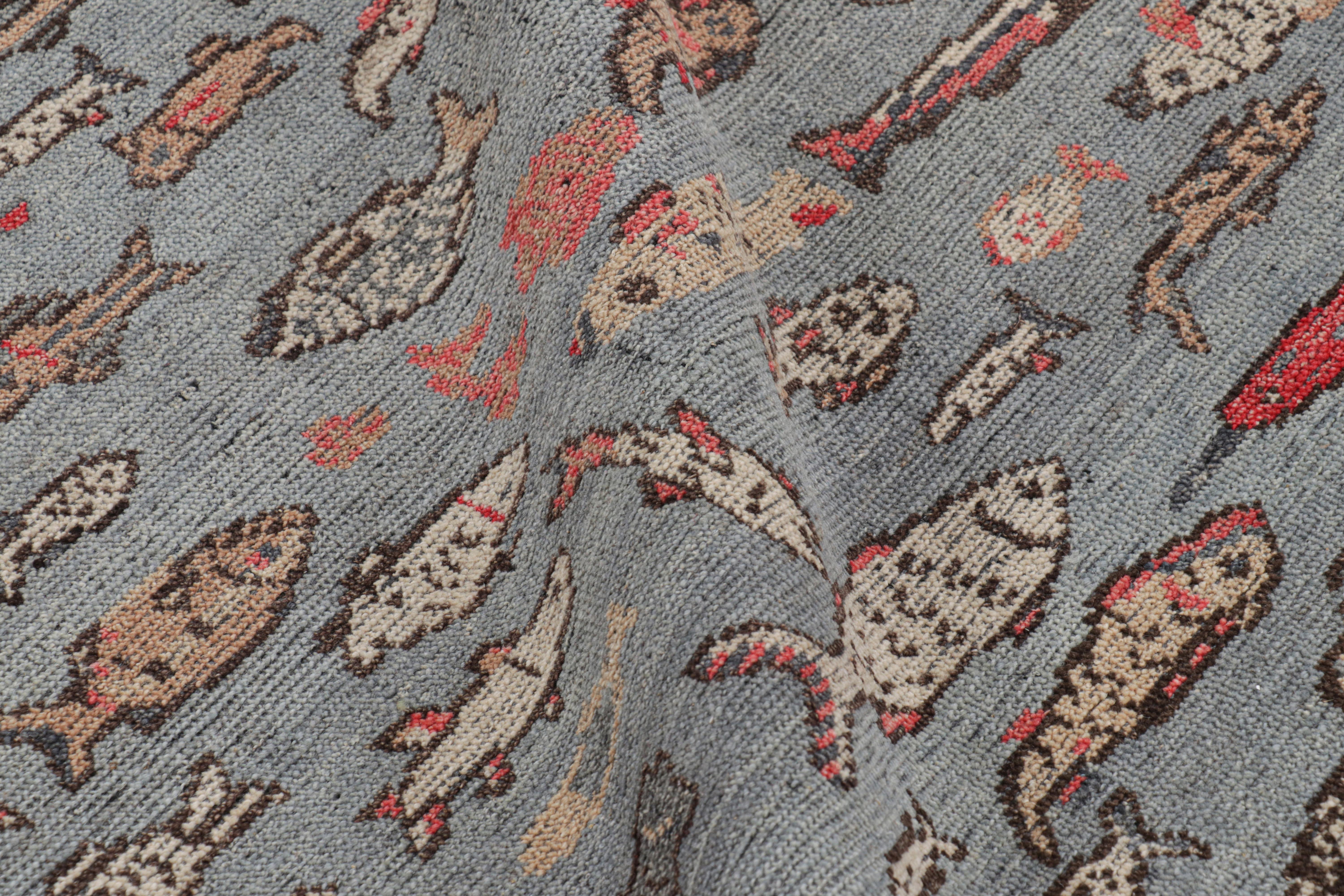 Contemporary Rug & Kilim’s Mid-Century Style Rug in Blue with Colorful Fish Pictorials For Sale