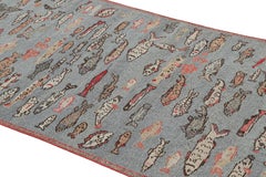 Rug & Kilim’s Mid-Century Style Runner Rug in Blue with Colorful Fish Pictorials