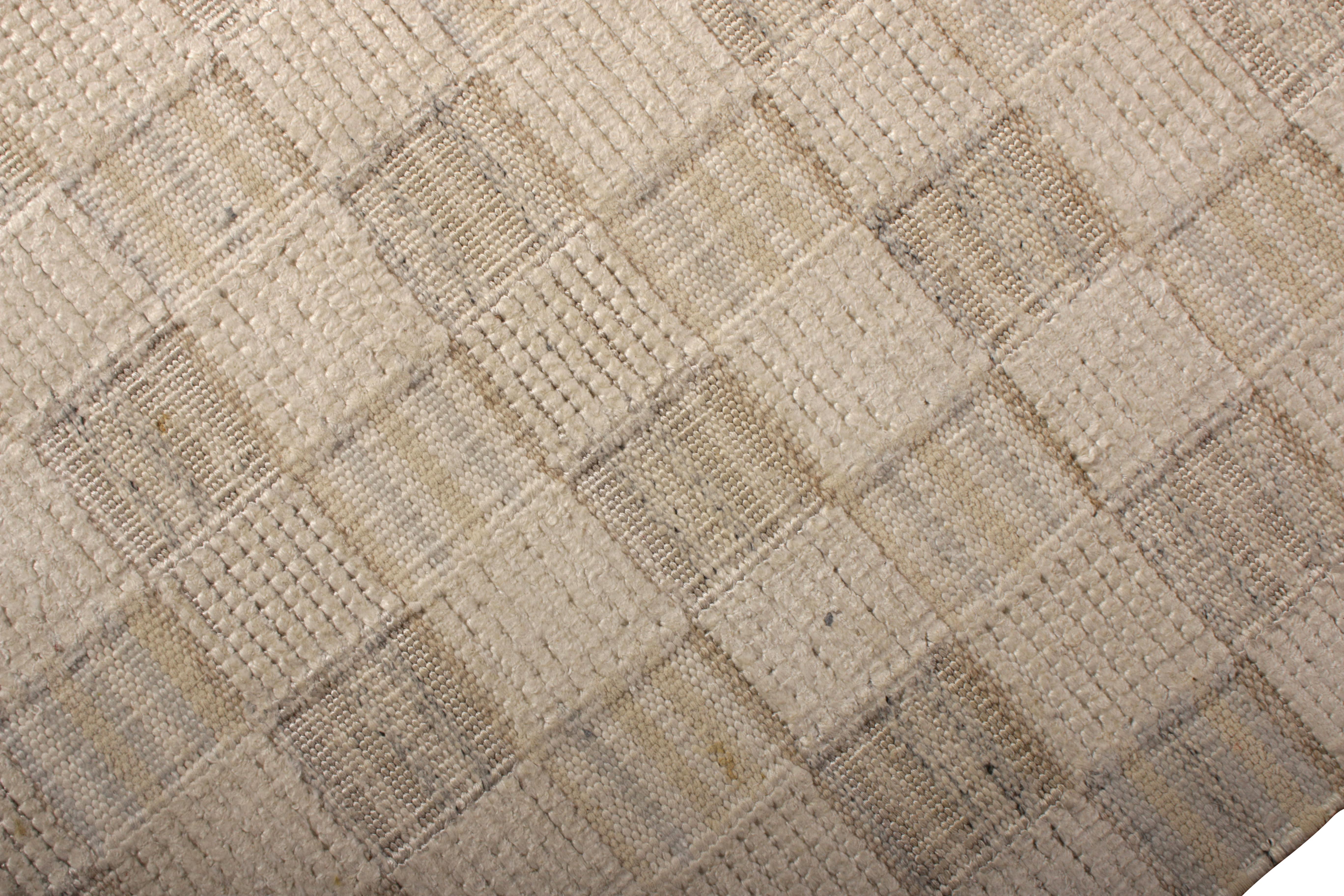 Indian Rug & Kilim's Midcentury Scandinavian Style Flat-Weave Beige White Runner For Sale