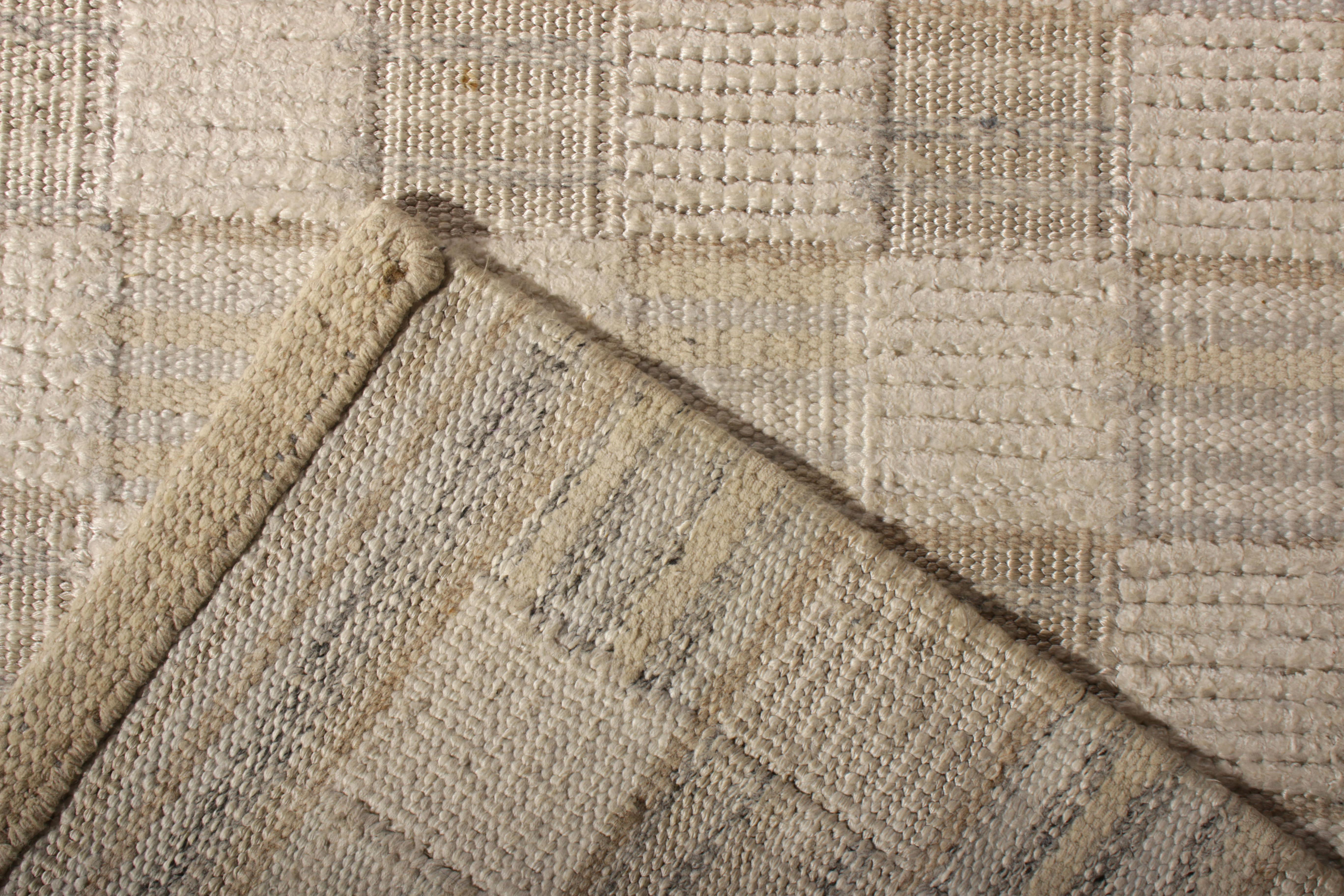 Hand-Woven Rug & Kilim's Midcentury Scandinavian Style Flat-Weave Beige White Runner For Sale