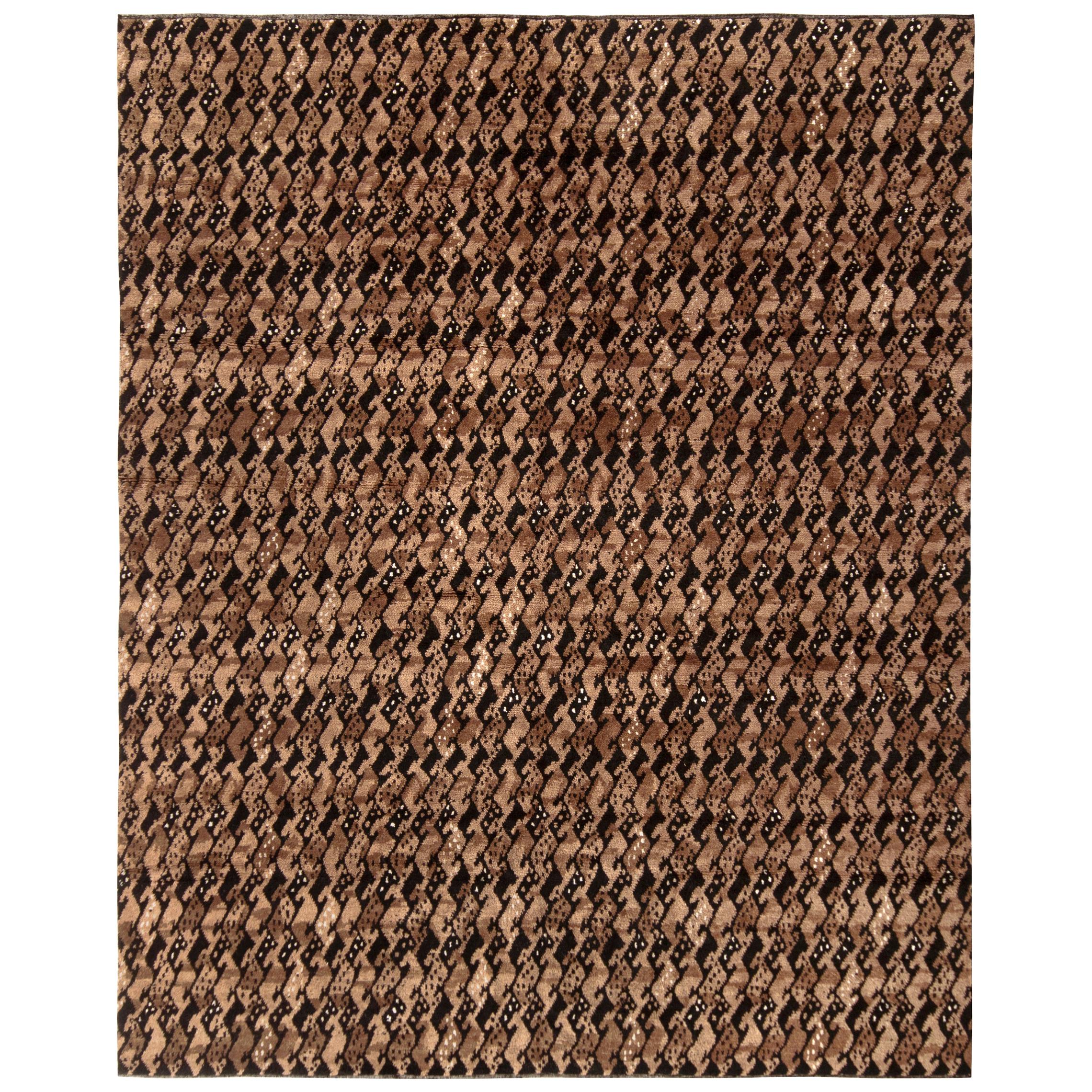 Rug & Kilim - Tappeto in stile scandinavo del Medioevo con motivo beige-marrone-nero