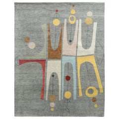 Rug & Kilim's Midcentury Style Rug in Gray/Multi-Color Atomic Age Pattern