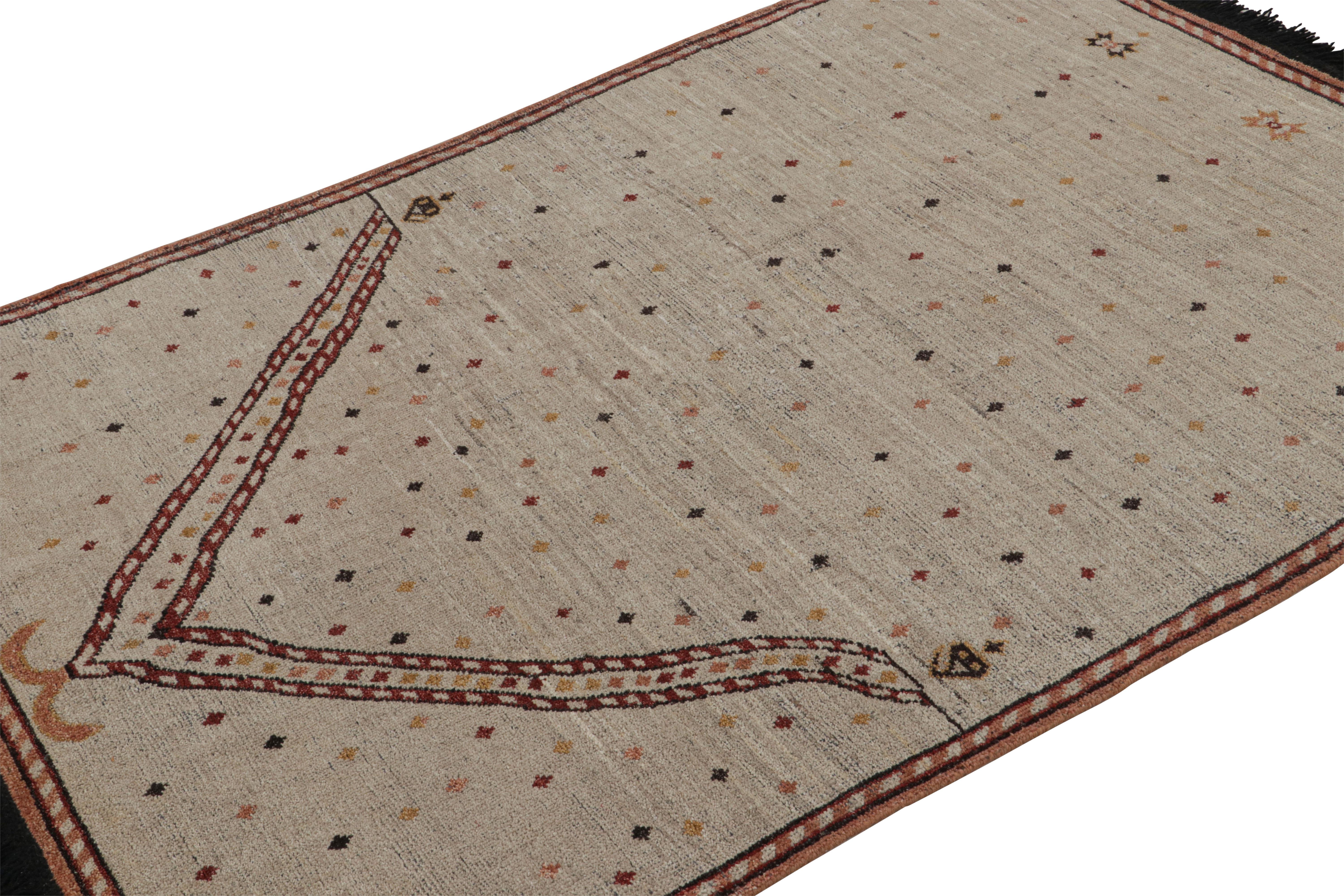 As inspired by Mihrab rugs or prayer rugs with this “gateway” geometric pattern, this 4x6 modern architectural rug from our Burano collection is hand knotted in Ghazni wool. 

On the Design: 

Hand-knotted in the softest quality wool, this rug joins