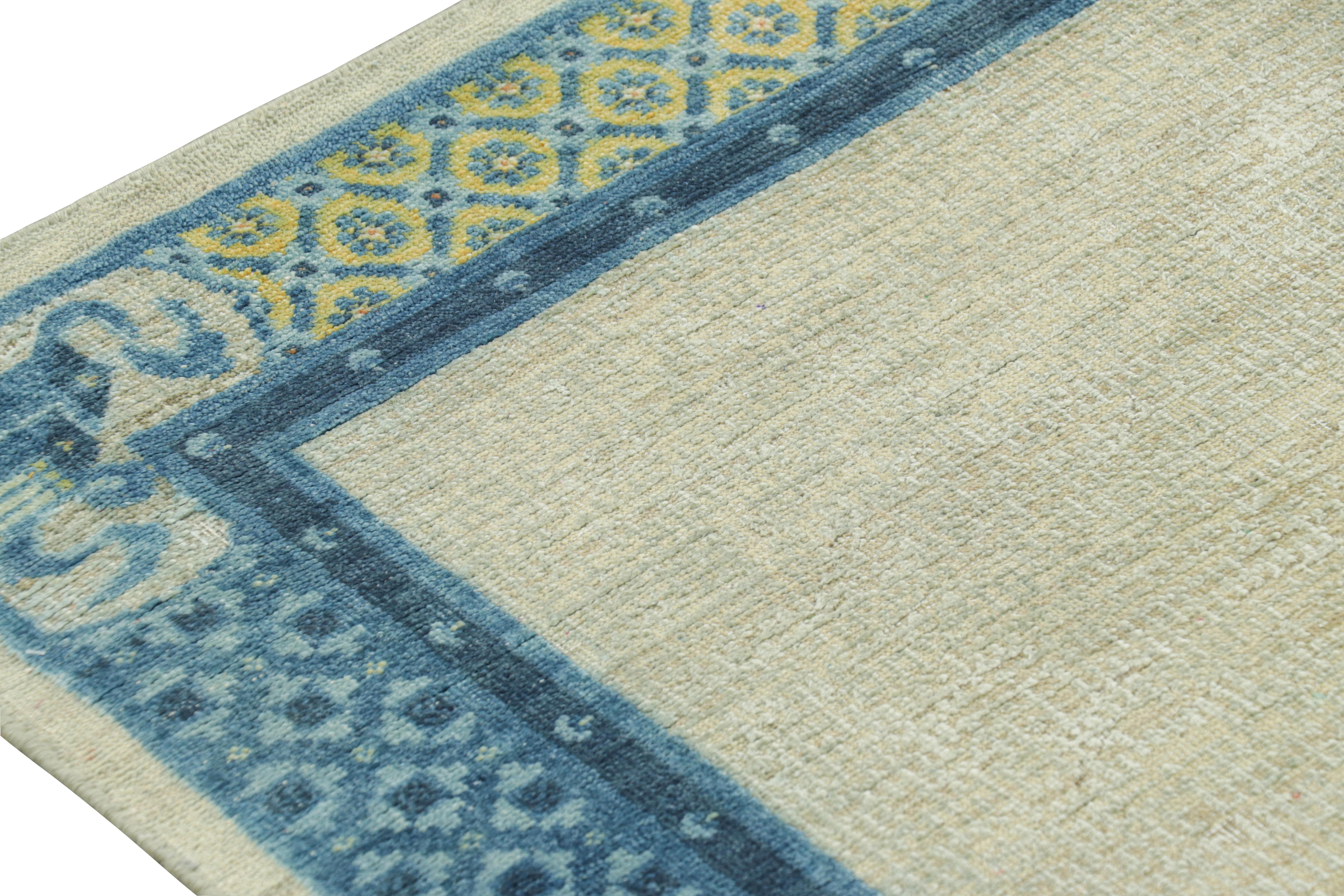Rug & Kilim’s Ming Dynasty Style Custom Rug Design in Beige and Blue Pictorials In New Condition For Sale In Long Island City, NY