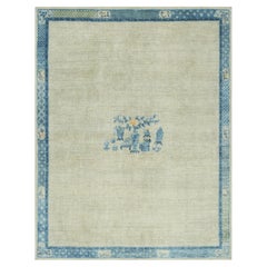 Diseño de alfombra personalizada estilo dinastía Ming de Rug & Kilim en beige y azul pictórico