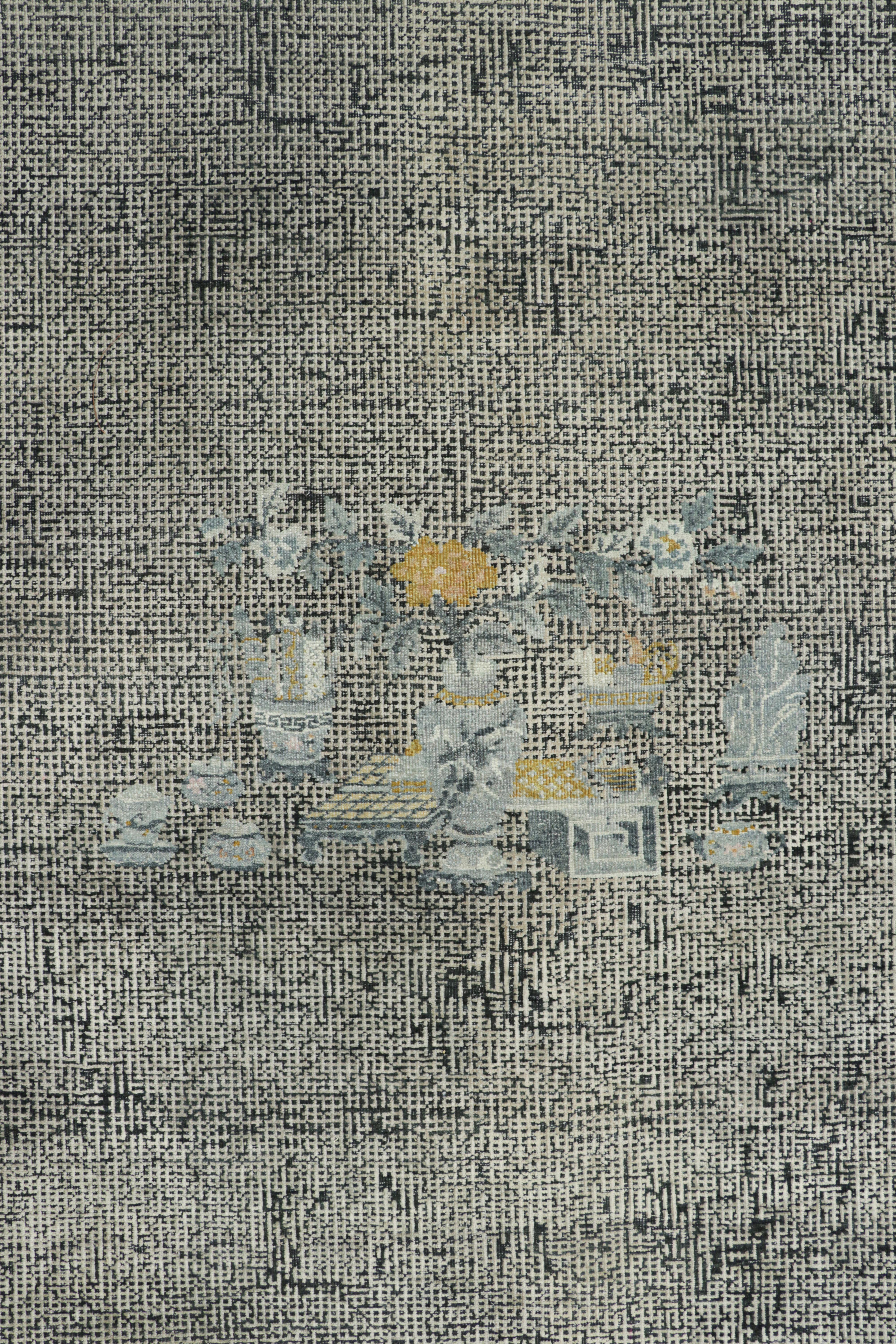 Moderno Rug & Kilim è un tappeto personalizzato in stile dinastia Ming con immagini in bianco, nero e blu in vendita