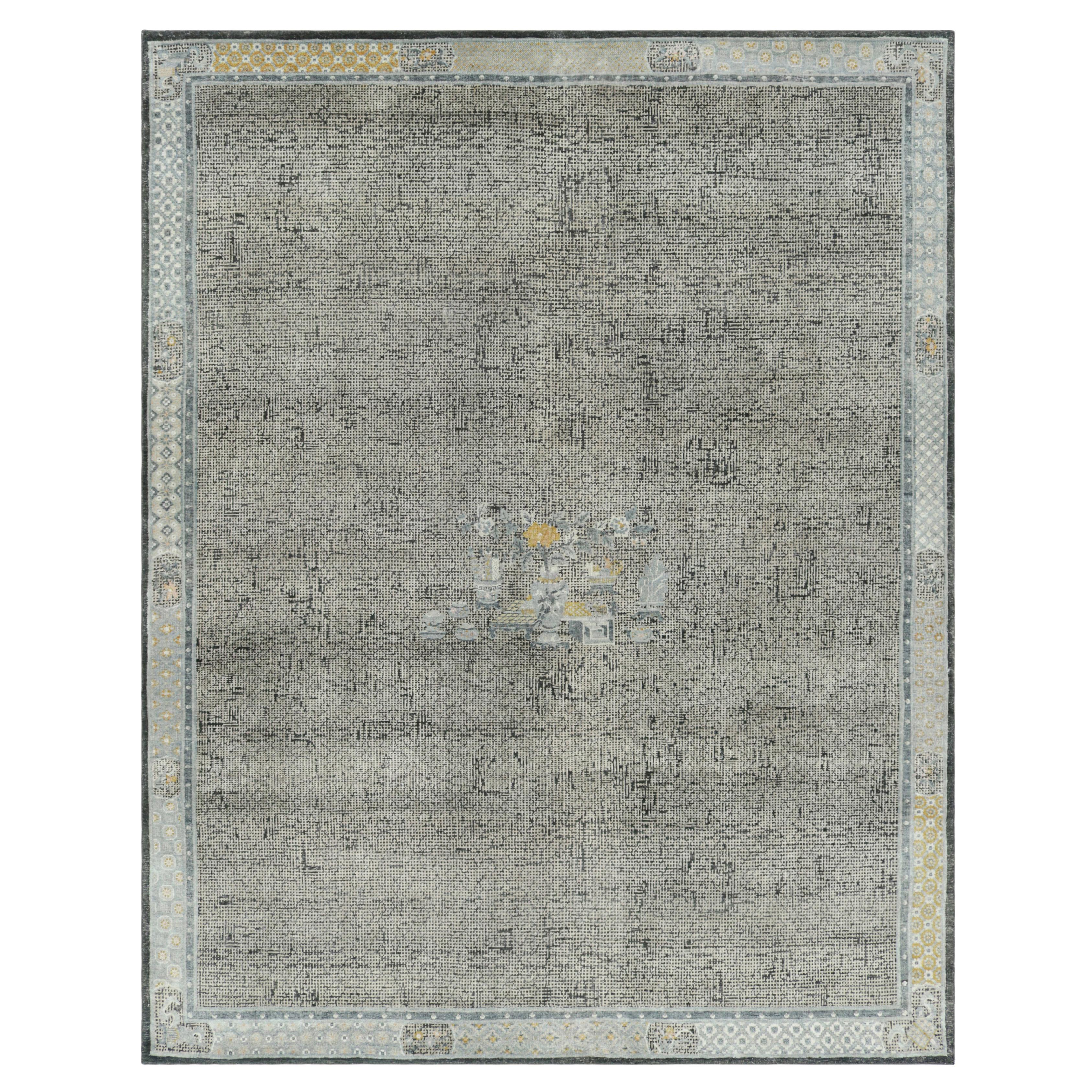 Rug & Kilim’s Ming Dynasty Style Custom Rug in White, Black and Blue Pictorials