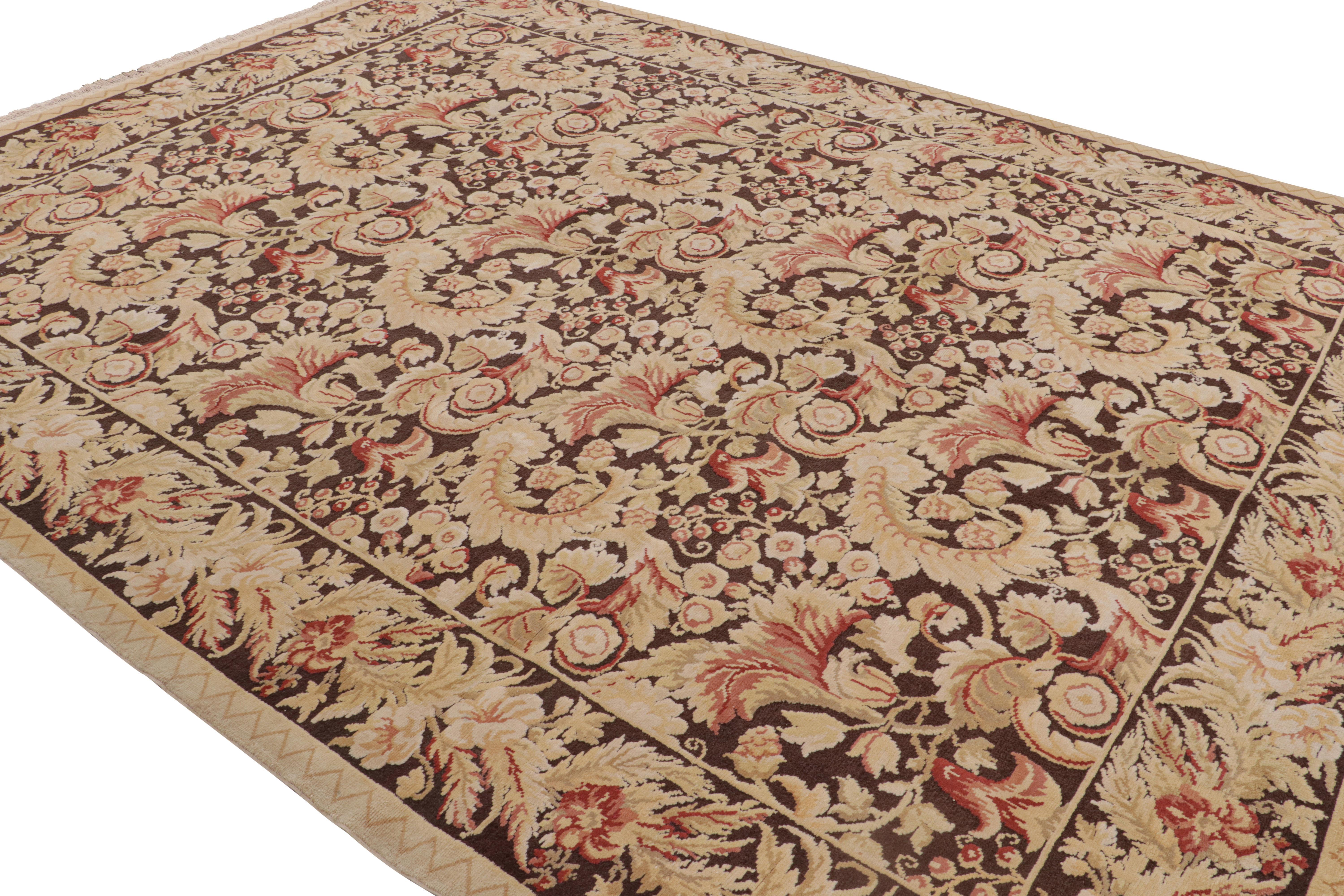 Hand-Knotted Rug & Kilim's Modern 18th Century Style Wool Rug Brown and Beige All-Over Floral For Sale