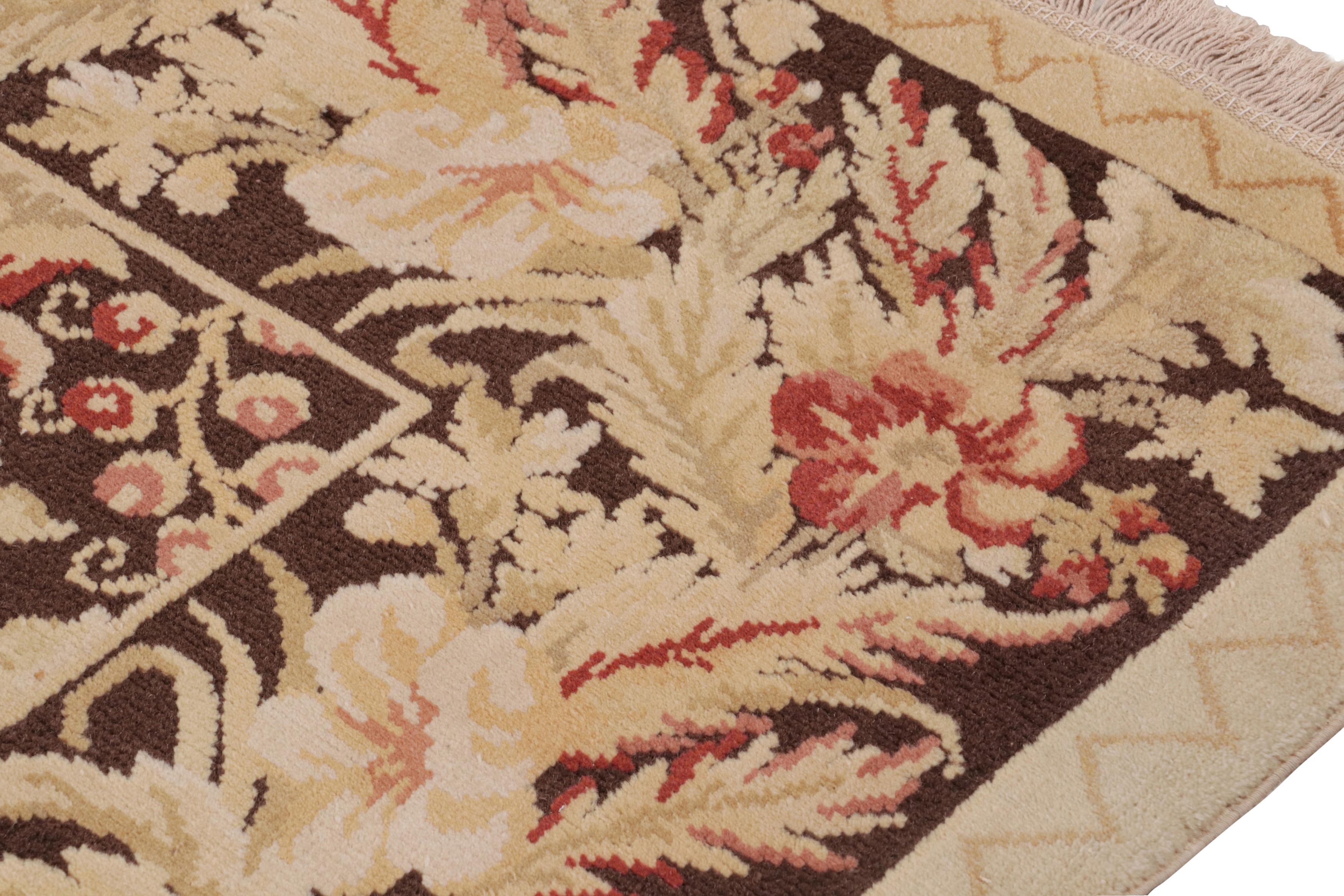 Chinese Rug & Kilim's Modern 18th Century Style Wool Rug Brown and Beige All-Over Floral For Sale