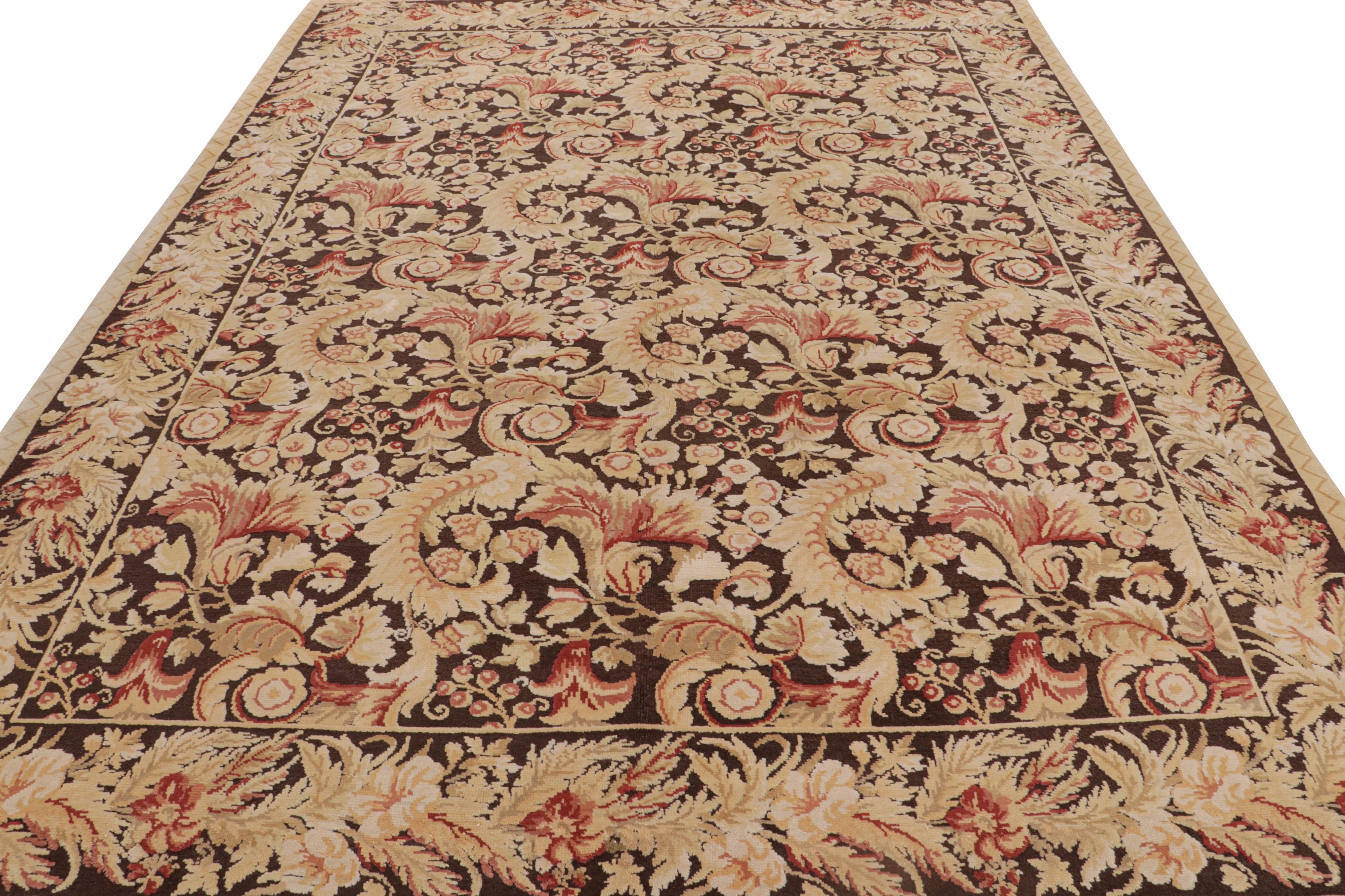 Rug & Kilim's Modern 18th Century Style Wool Rug Brown and Beige All-Over Floral In New Condition For Sale In Long Island City, NY
