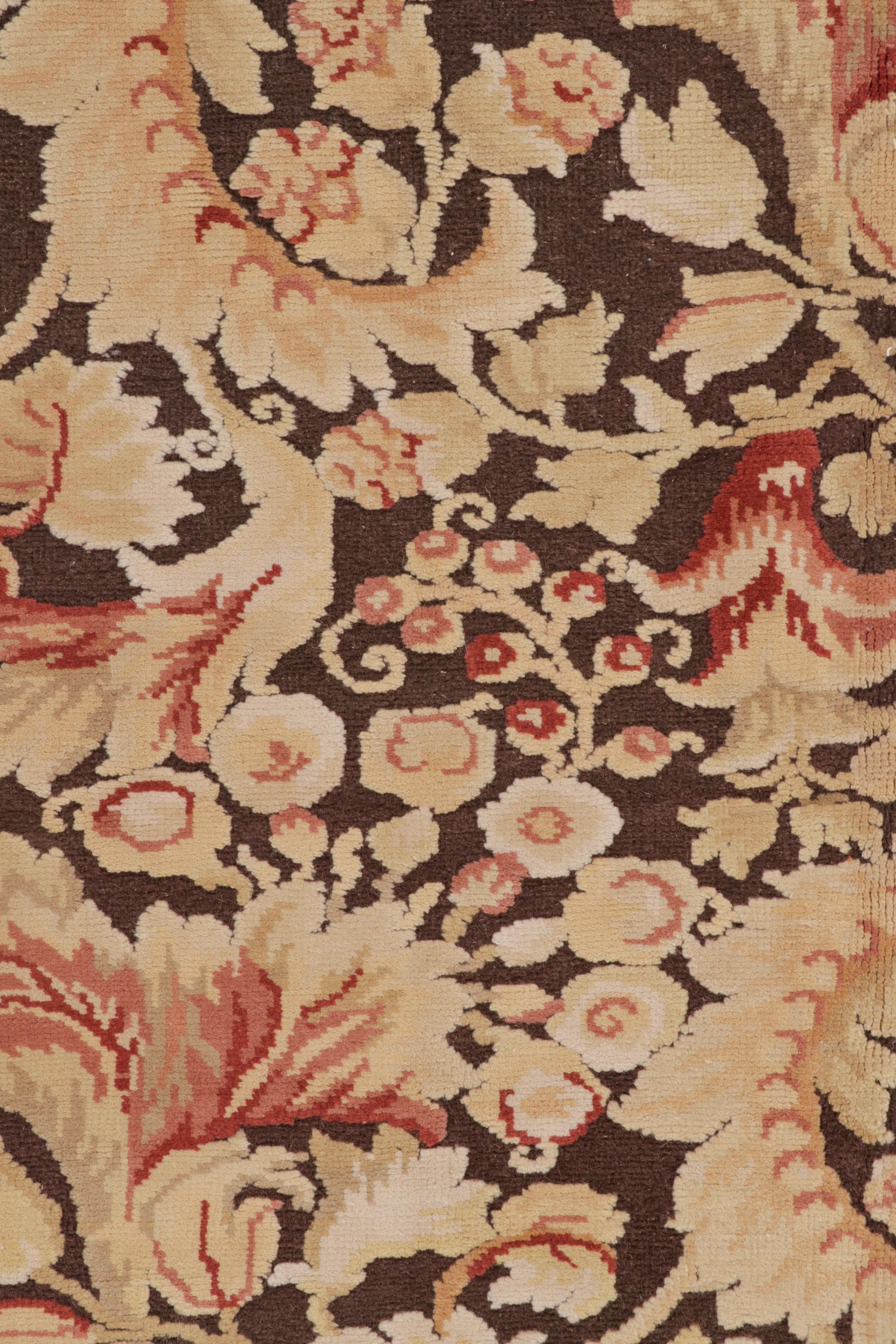 Contemporary Rug & Kilim's Modern 18th Century Style Wool Rug Brown and Beige All-Over Floral For Sale