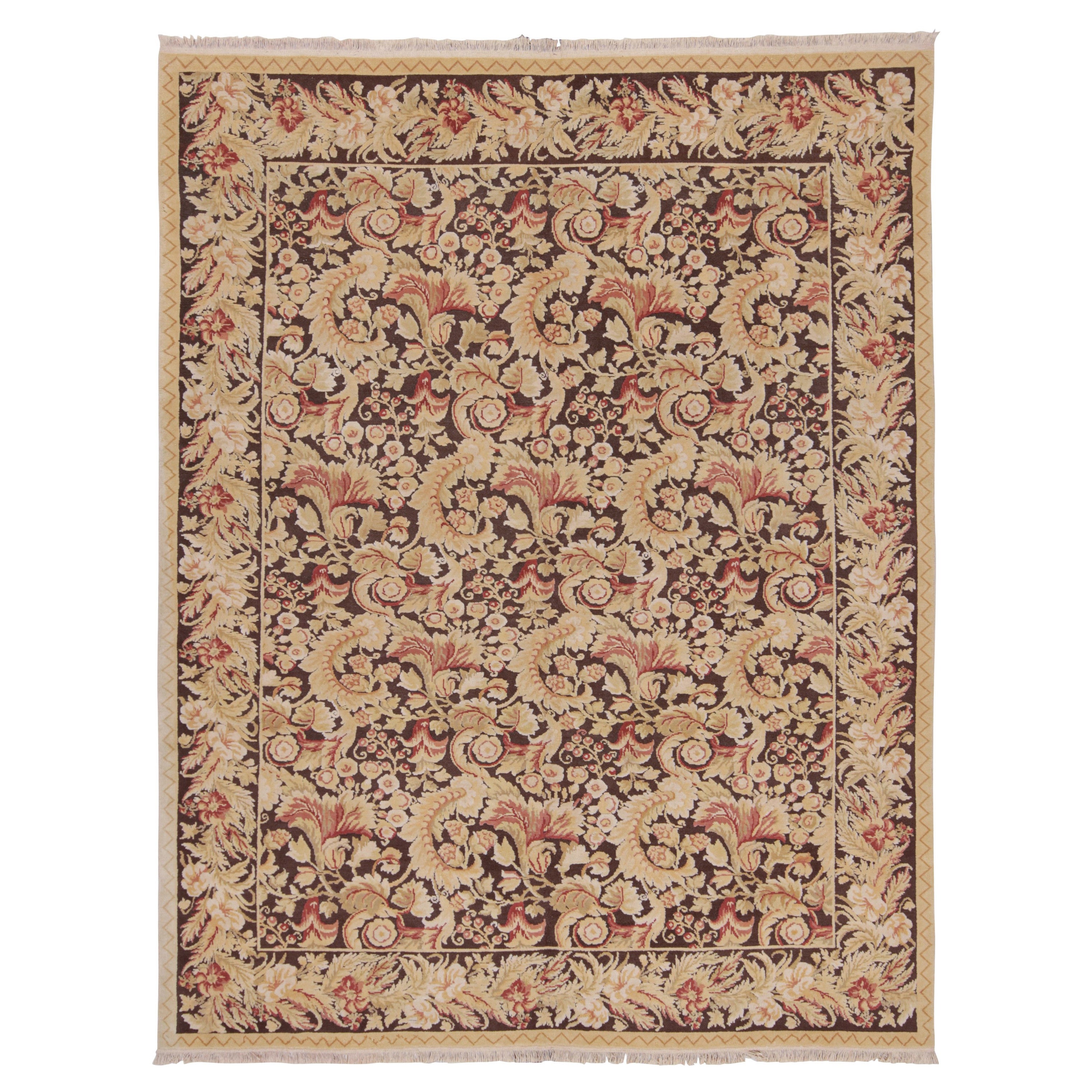 Rug & Kilim's Modern 18th Century Style Wool Rug Brown and Beige All-Over Floral (Tapis de laine moderne du 18e siècle) en vente