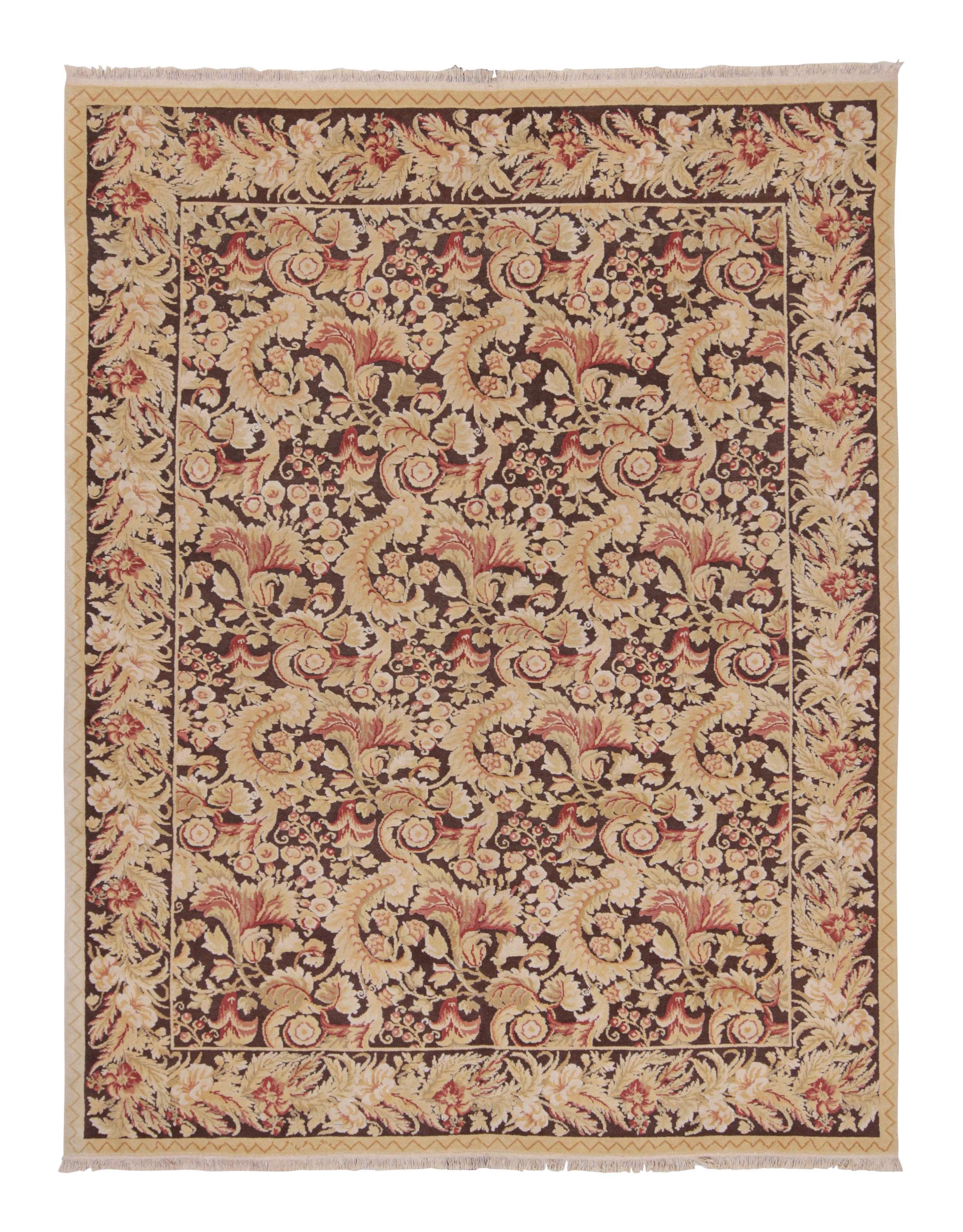 Rug & Kilim's Modern 18th Century Style Wool Rug Brown and Beige All-Over Floral For Sale