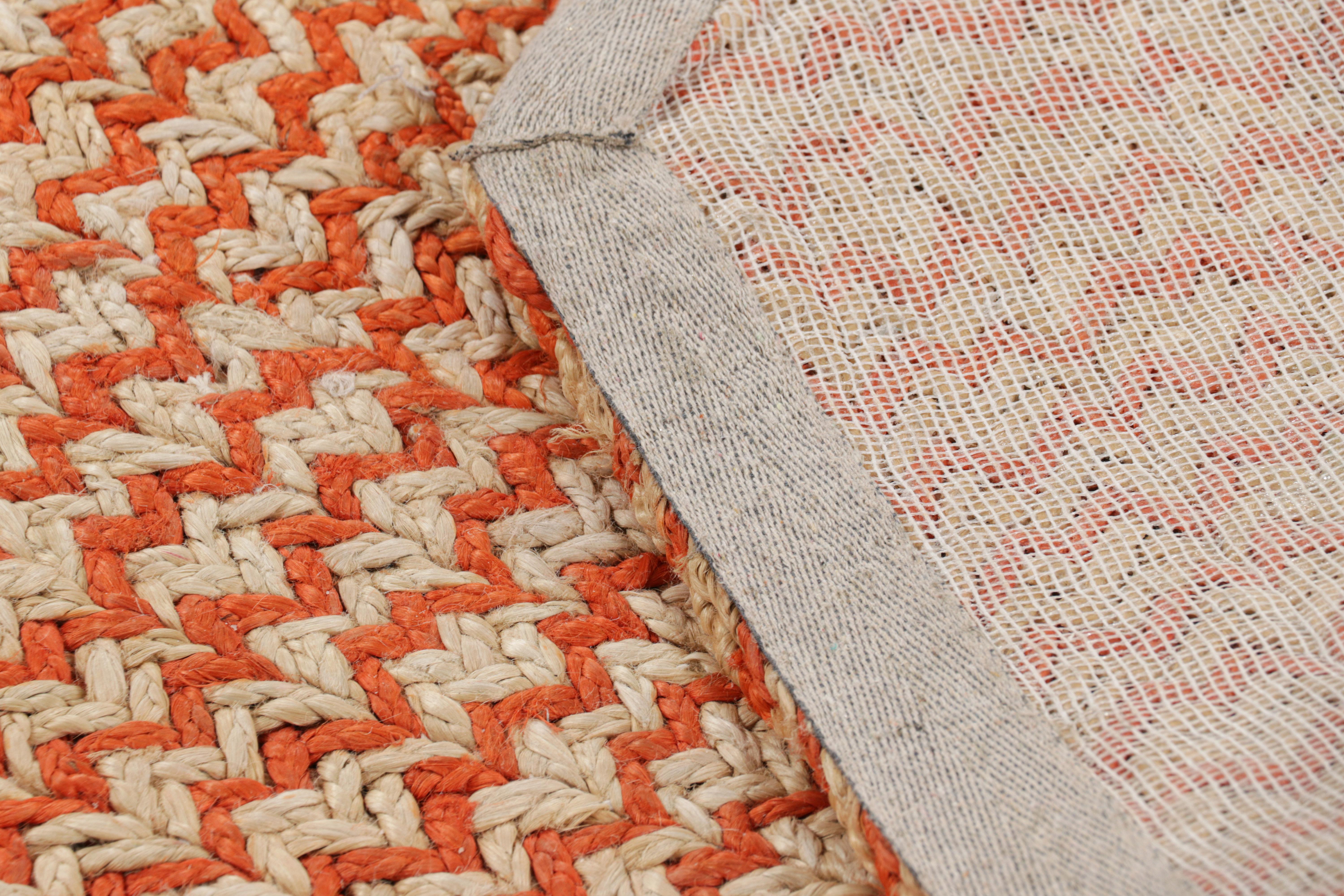 Natural Fiber Rug & Kilim’s Modern Abaca Rug in Orange and Beige Tones For Sale