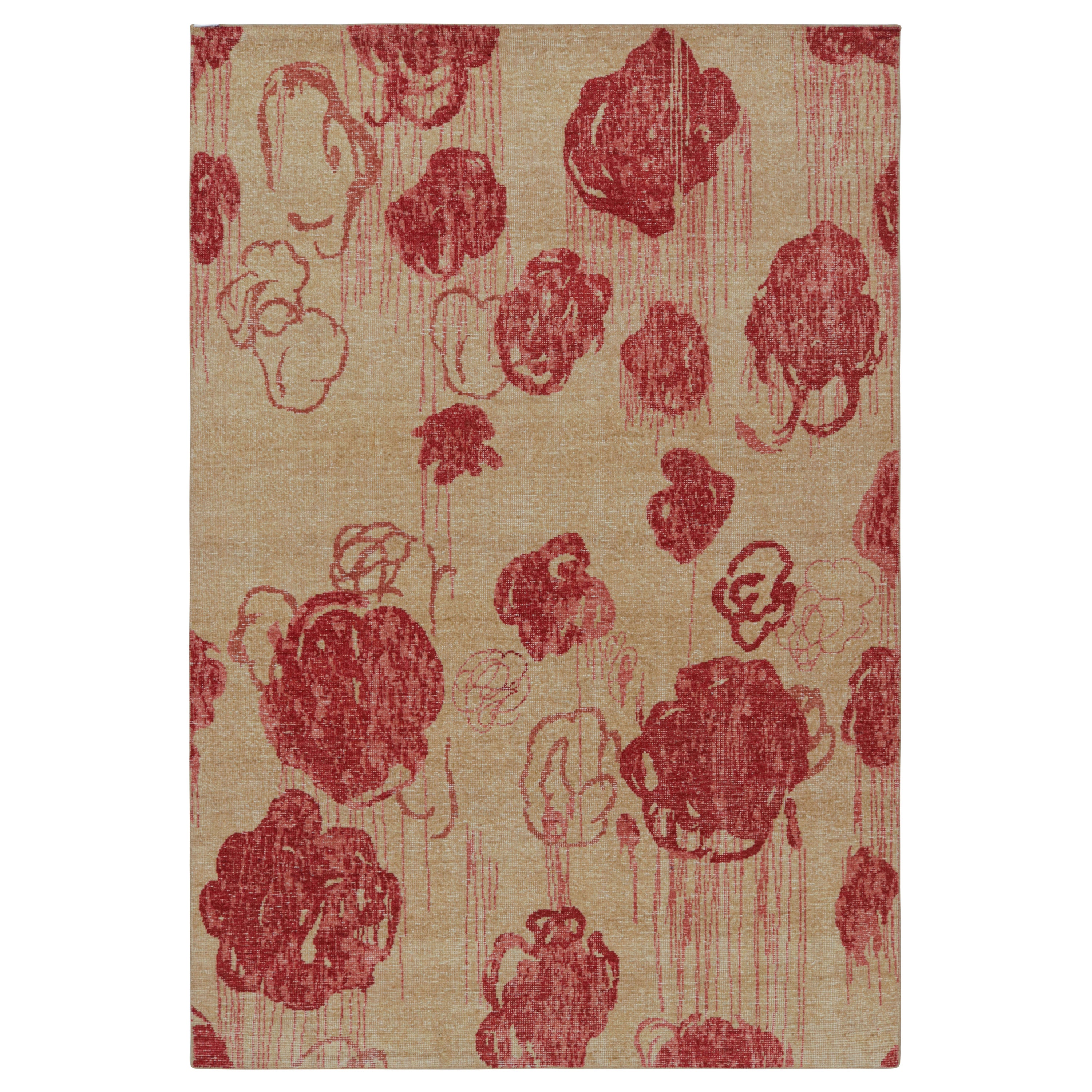 Tappeto moderno d'arte astratta Rug & Kilim in beige-marrone con motivi floreali rossi