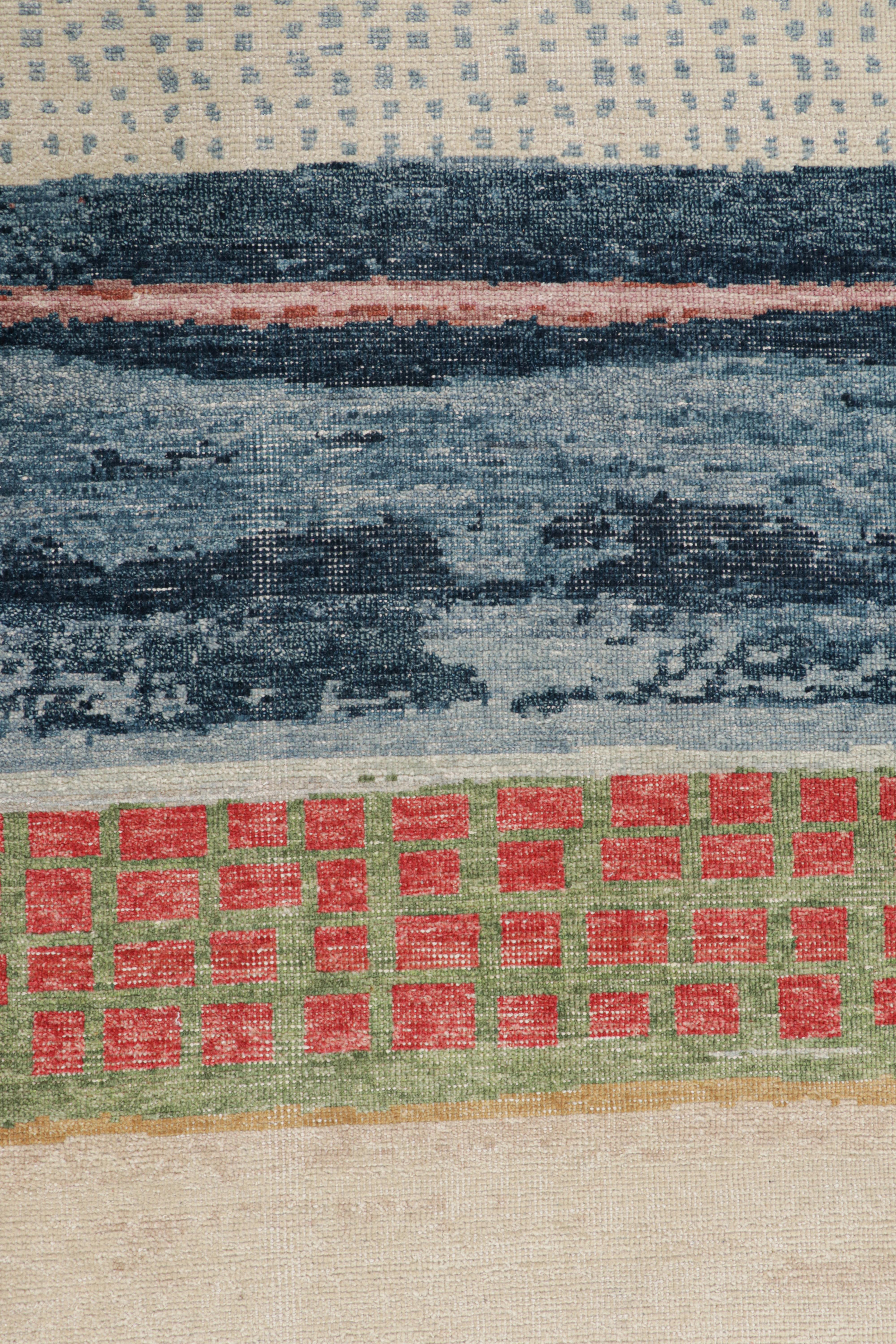 Indian Rug & Kilim’s Modern Abstract Art Runner Rug in Polychromatic Tones For Sale