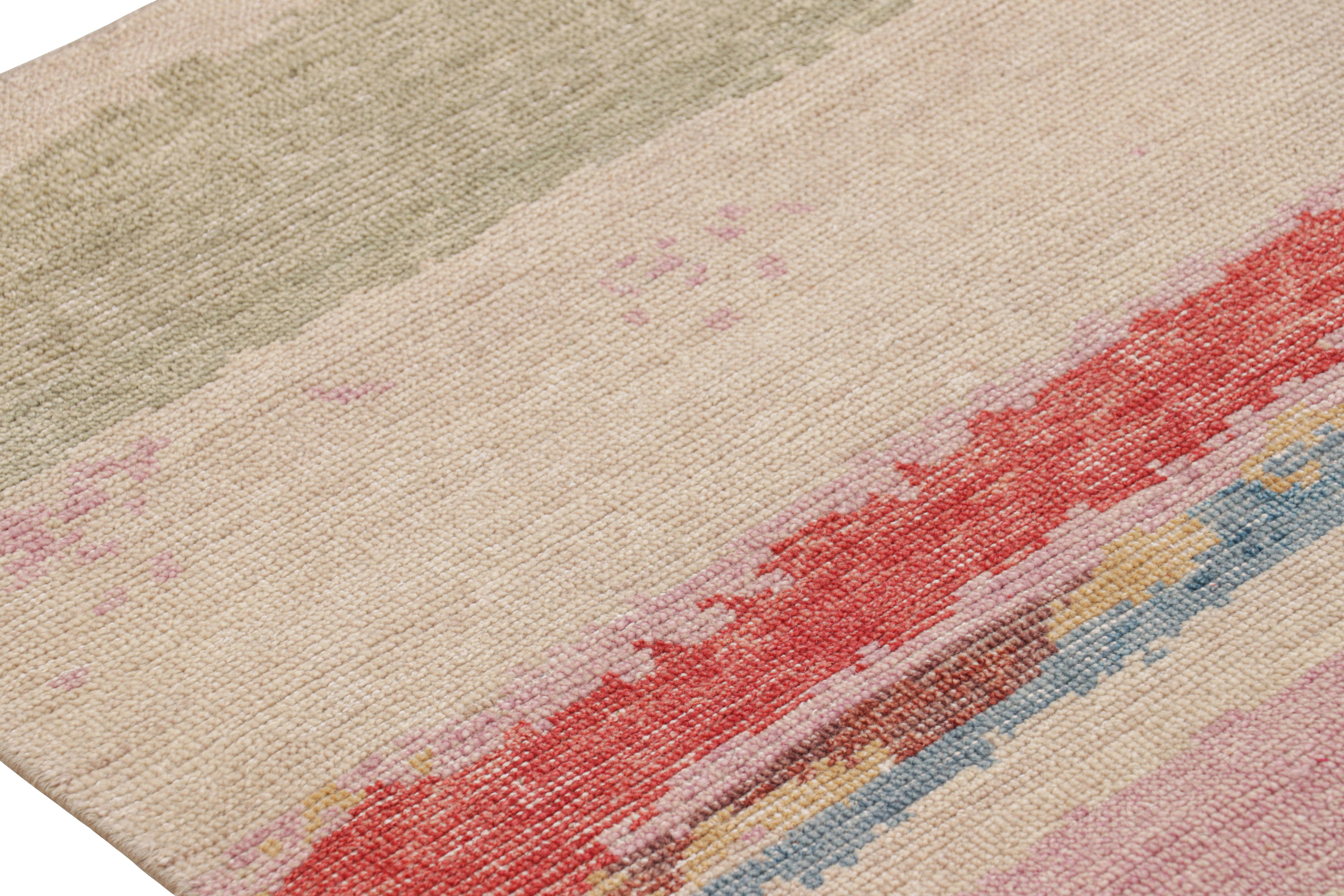 Indian Rug & Kilim’s Modern Abstract Art Runner Rug in Polychromatic Tones For Sale