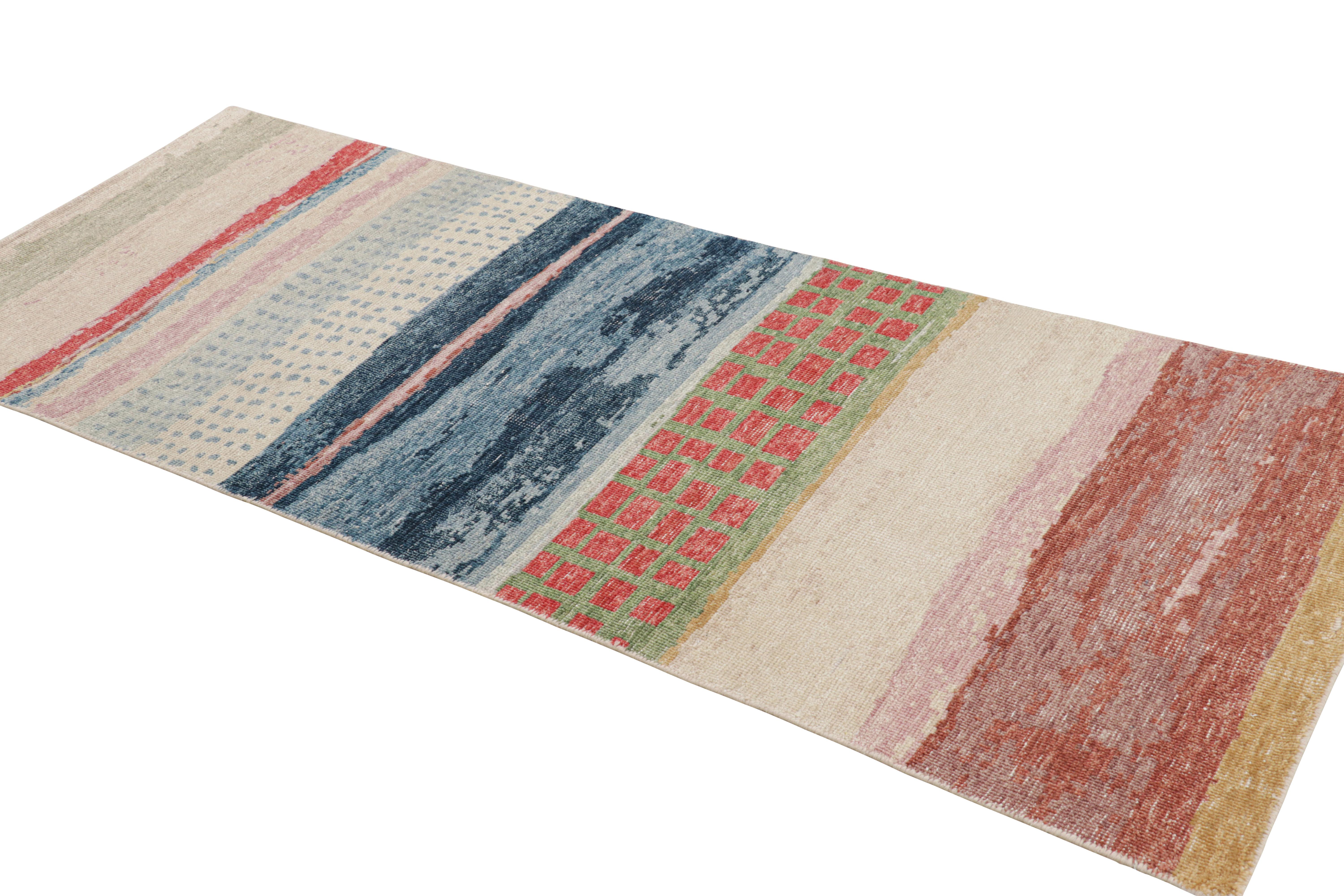 Hand-Knotted Rug & Kilim’s Modern Abstract Art Runner Rug in Polychromatic Tones For Sale