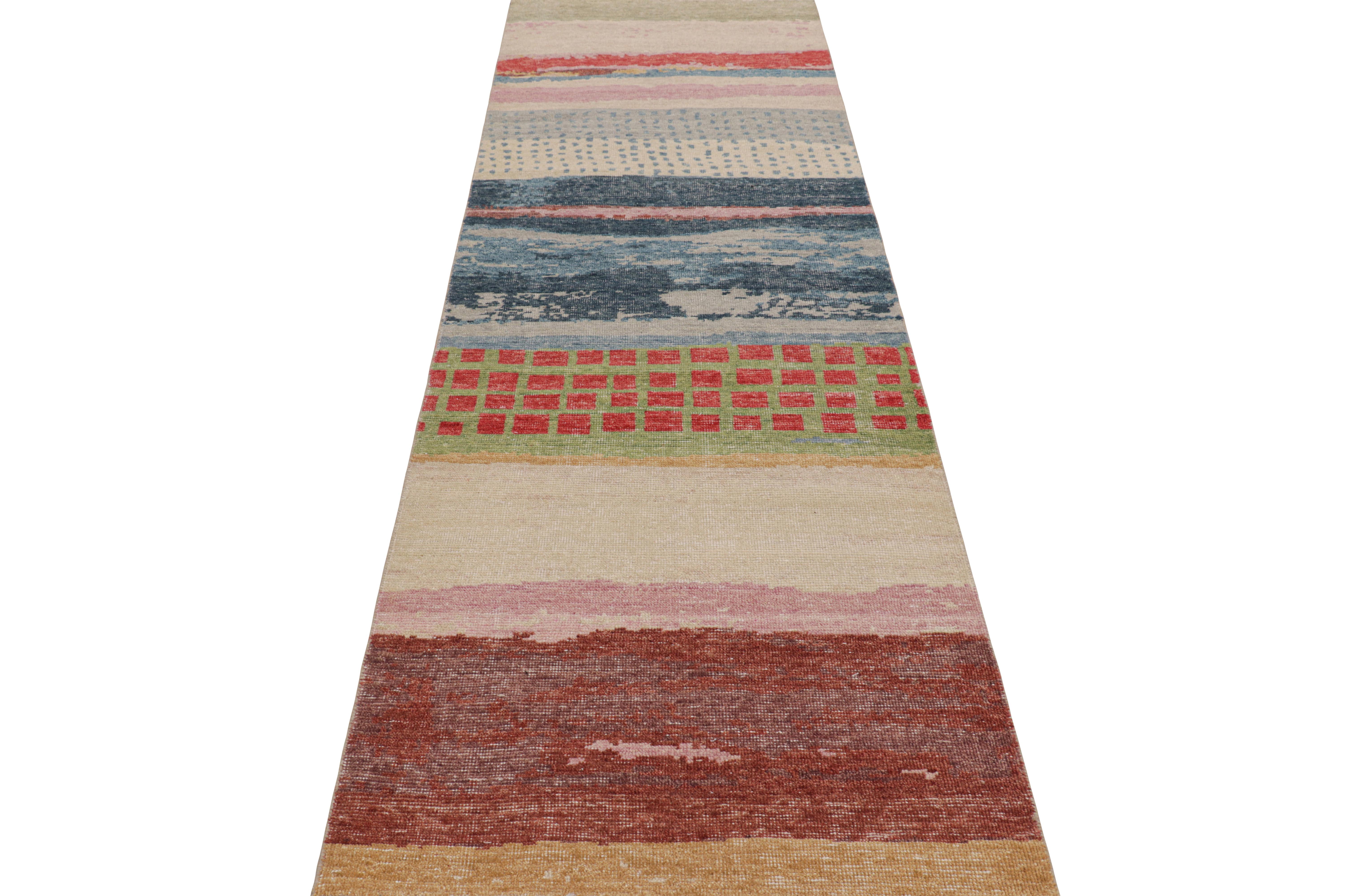 Hand-Knotted Rug & Kilim’s Modern Abstract Art Runner Rug in Polychromatic Tones For Sale