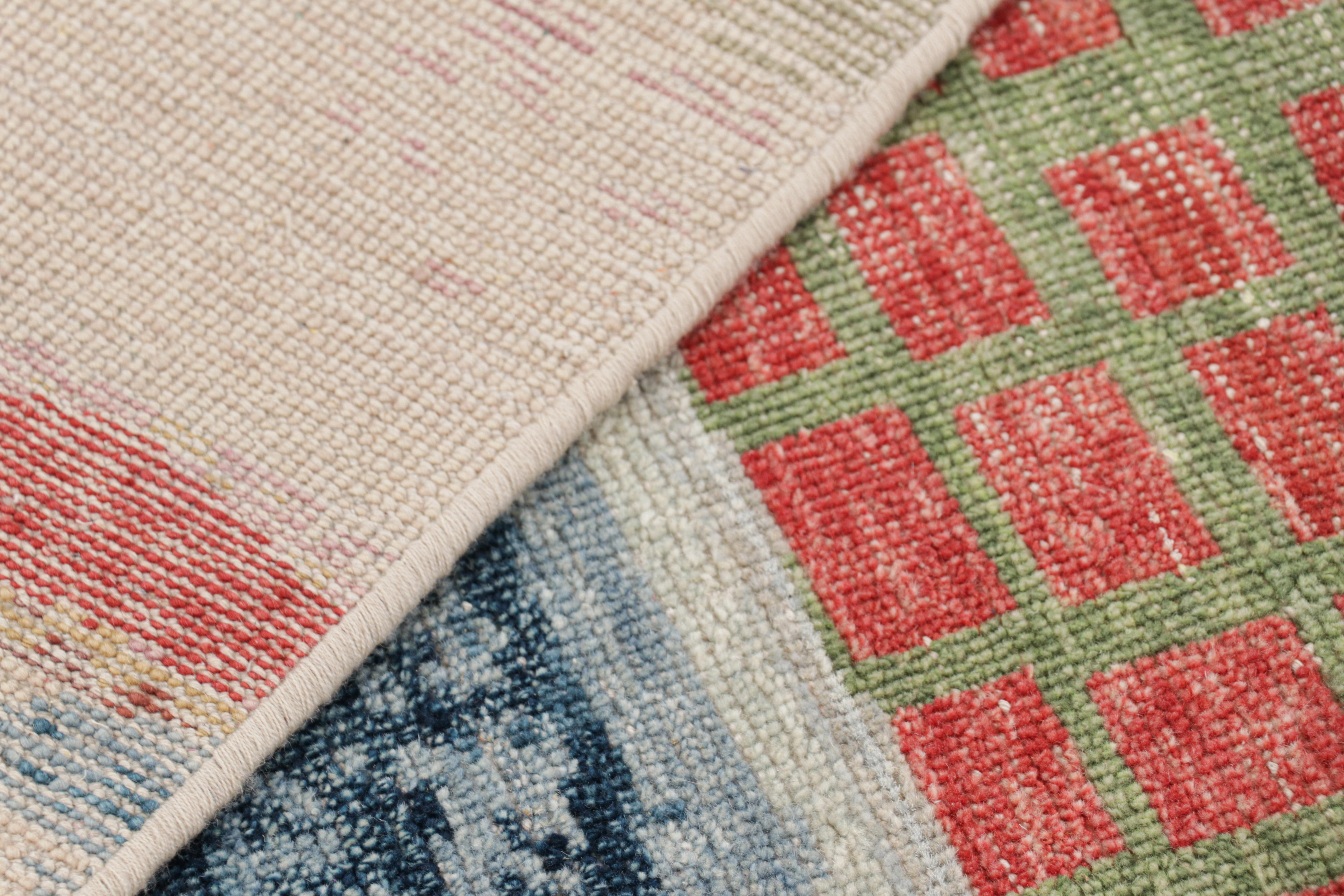Wool Rug & Kilim’s Modern Abstract Art Runner Rug in Polychromatic Tones For Sale