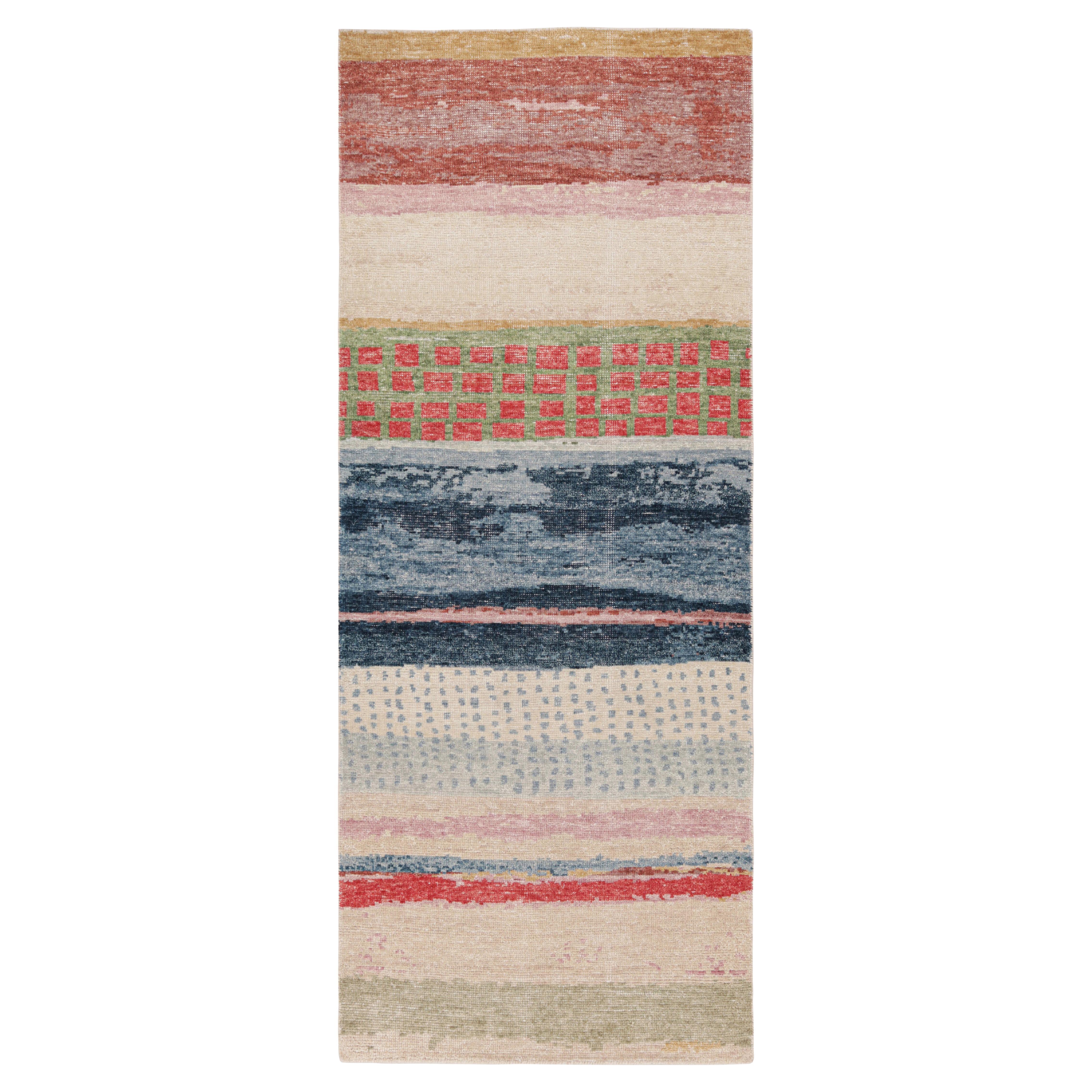 Rug & Kilim’s Modern Abstract Art Runner Rug in Polychromatic Tones For Sale