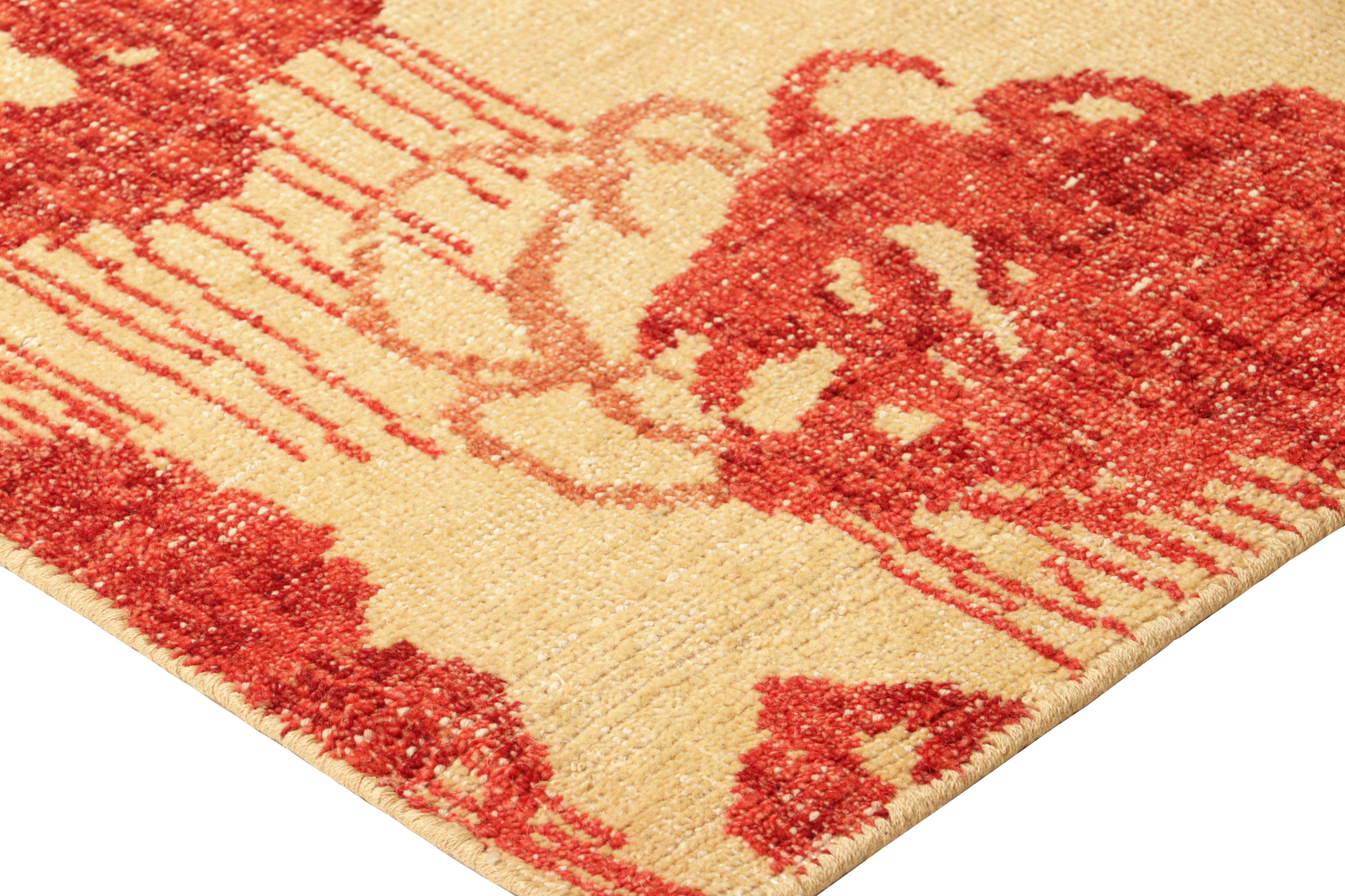 Rug & Kilim's Modern Abstract Art Square Rug in Beige-Braun mit Blumenmustern (21. Jahrhundert und zeitgenössisch) im Angebot