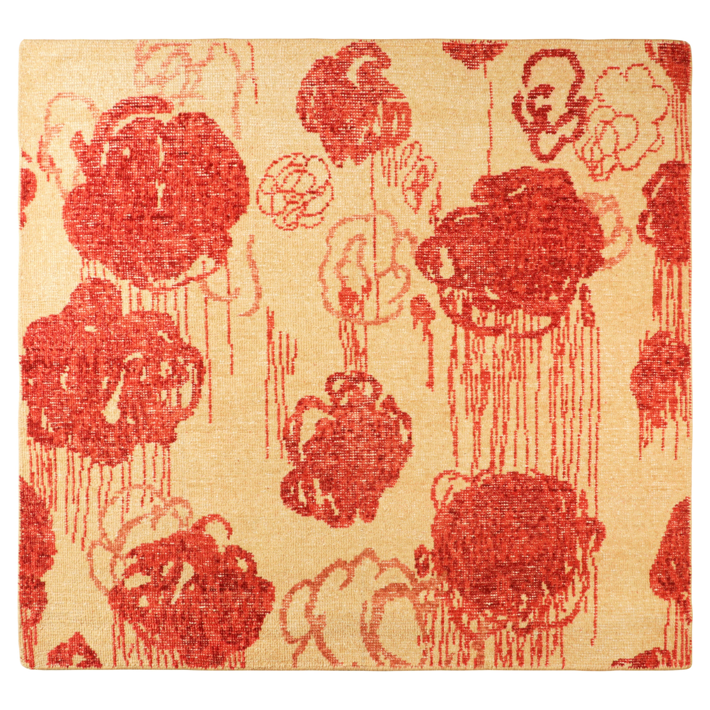 Rug 
Kilim
s Modern Abstract Art Square Rug in Beige-Braun mit Blumenmustern