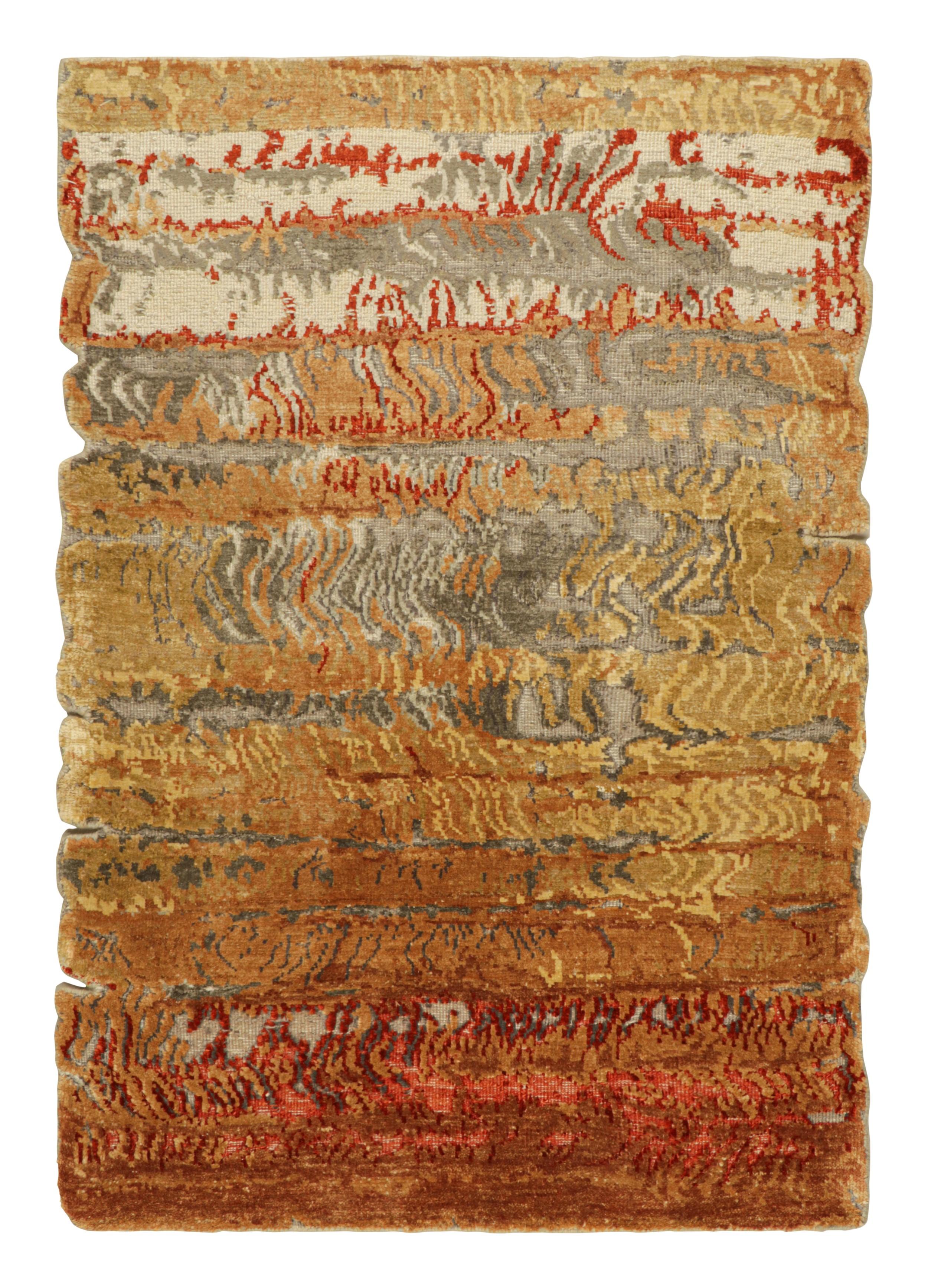 Rug & Kilim's Modern Abstract Custom Rug Sample in Gold- und Rottönen (Handgeknüpft) im Angebot