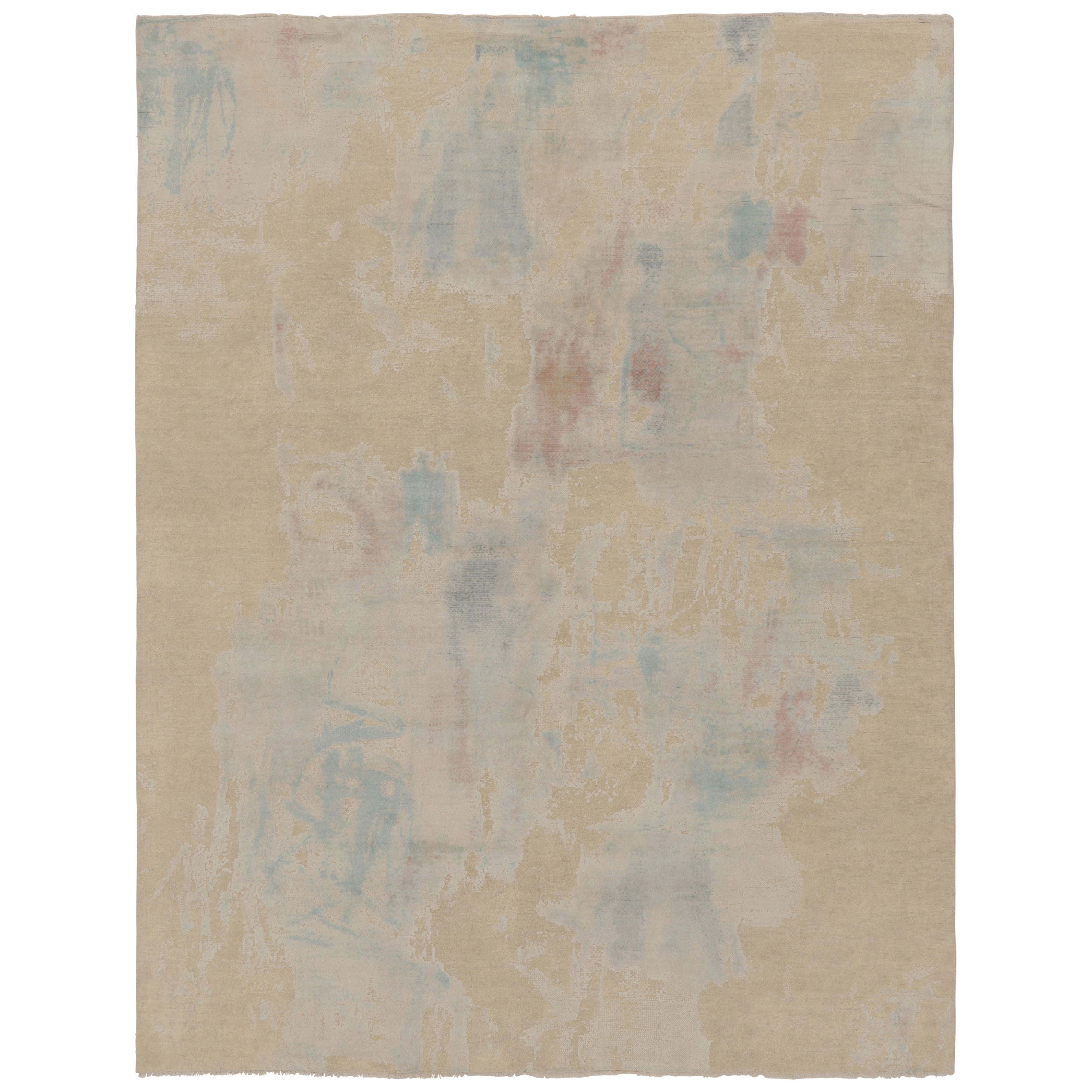 Rug 
Kilim’s Modern Abstract Rug, Ice Blue Painterly Patterns over Cream White