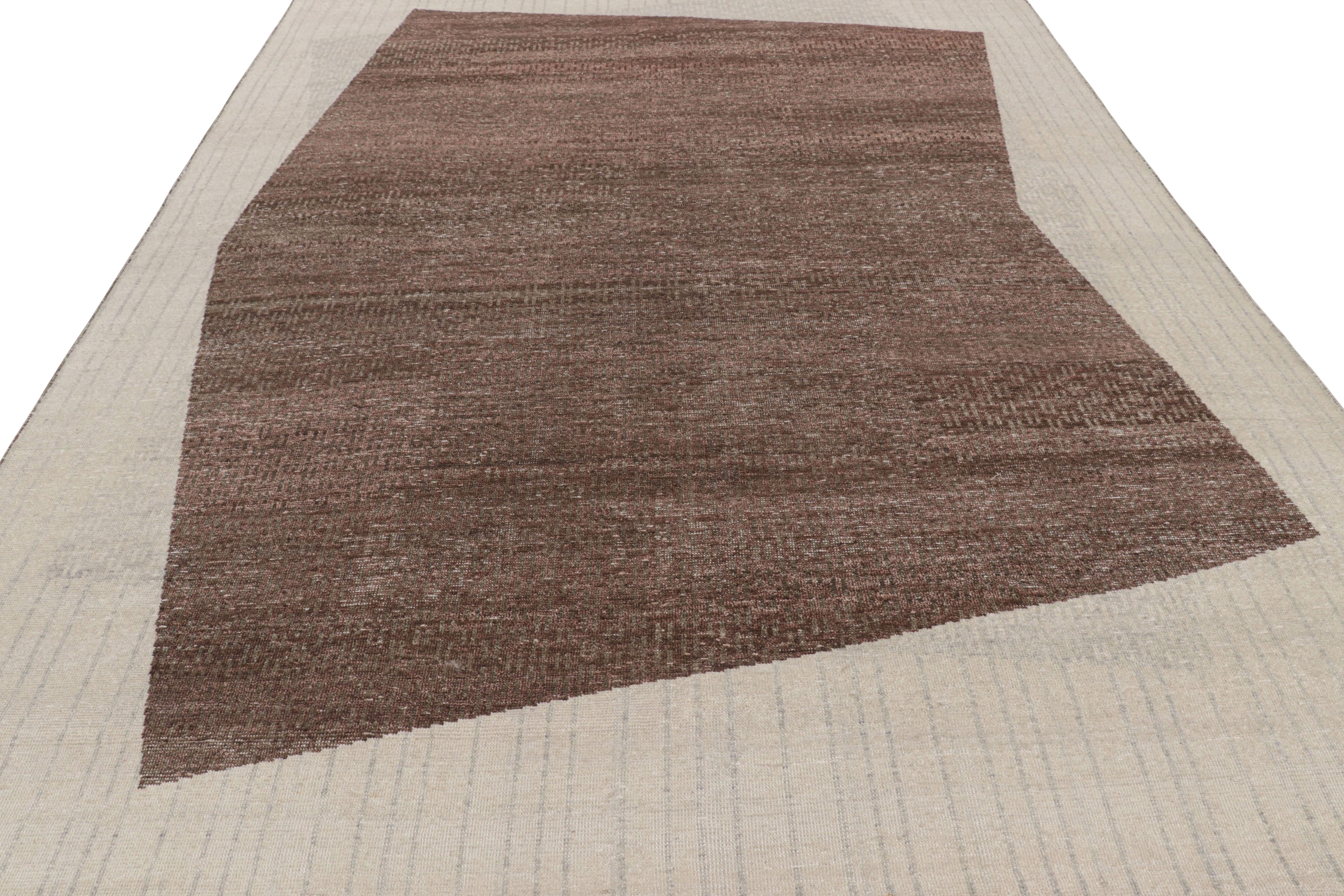 Hand-Knotted Rug & Kilim’s Modern Abstract Rug in Beige and Gray with Geometric Patterns For Sale