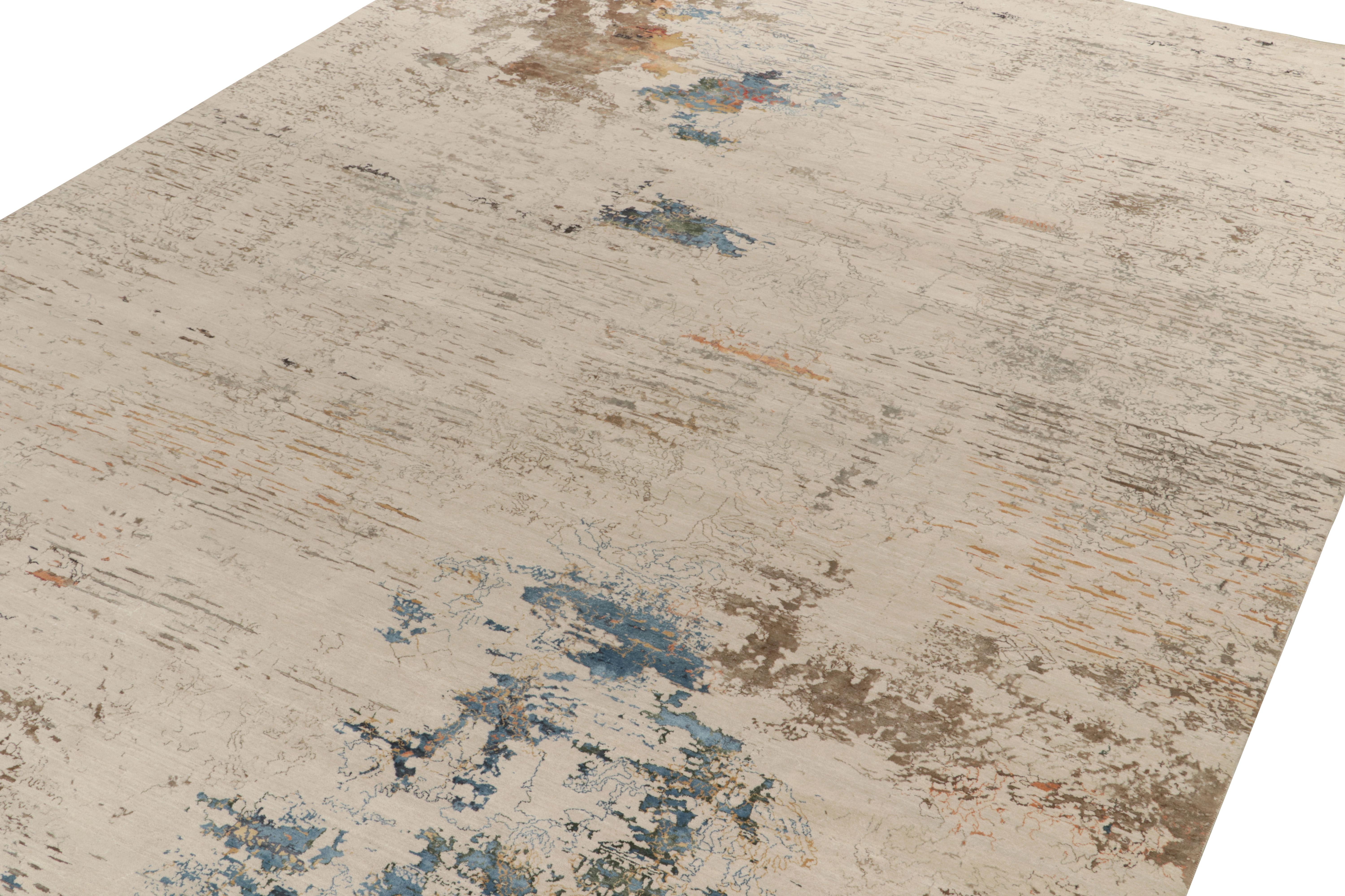 Hand-Knotted Rug & Kilim’s Modern Abstract Rug in Beige-Brown and Blue Painterly Patterns For Sale