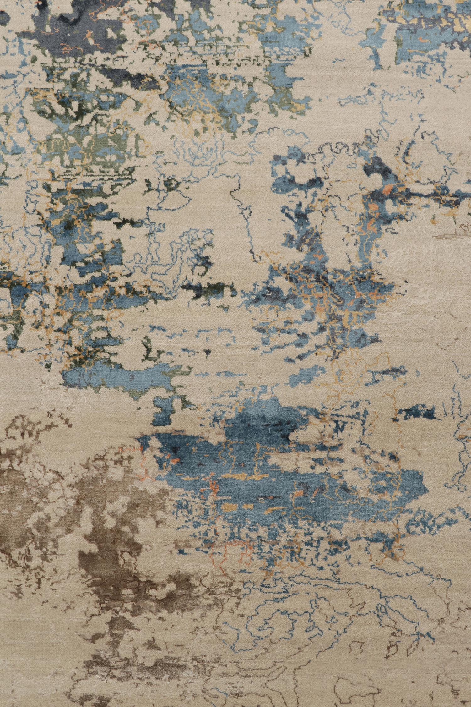 Rug & Kilim's Modern Abstract Rug in Beige-Brown and Blue Painterly Patterns (Tapis abstrait moderne aux motifs peints en beige, marron et bleu) Neuf - En vente à Long Island City, NY