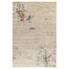 Rug & Kilim's Modern Abstract Rug in Beige-Brown and Blue Painterly Patterns (Tapis abstrait moderne aux motifs peints en beige, marron et bleu)