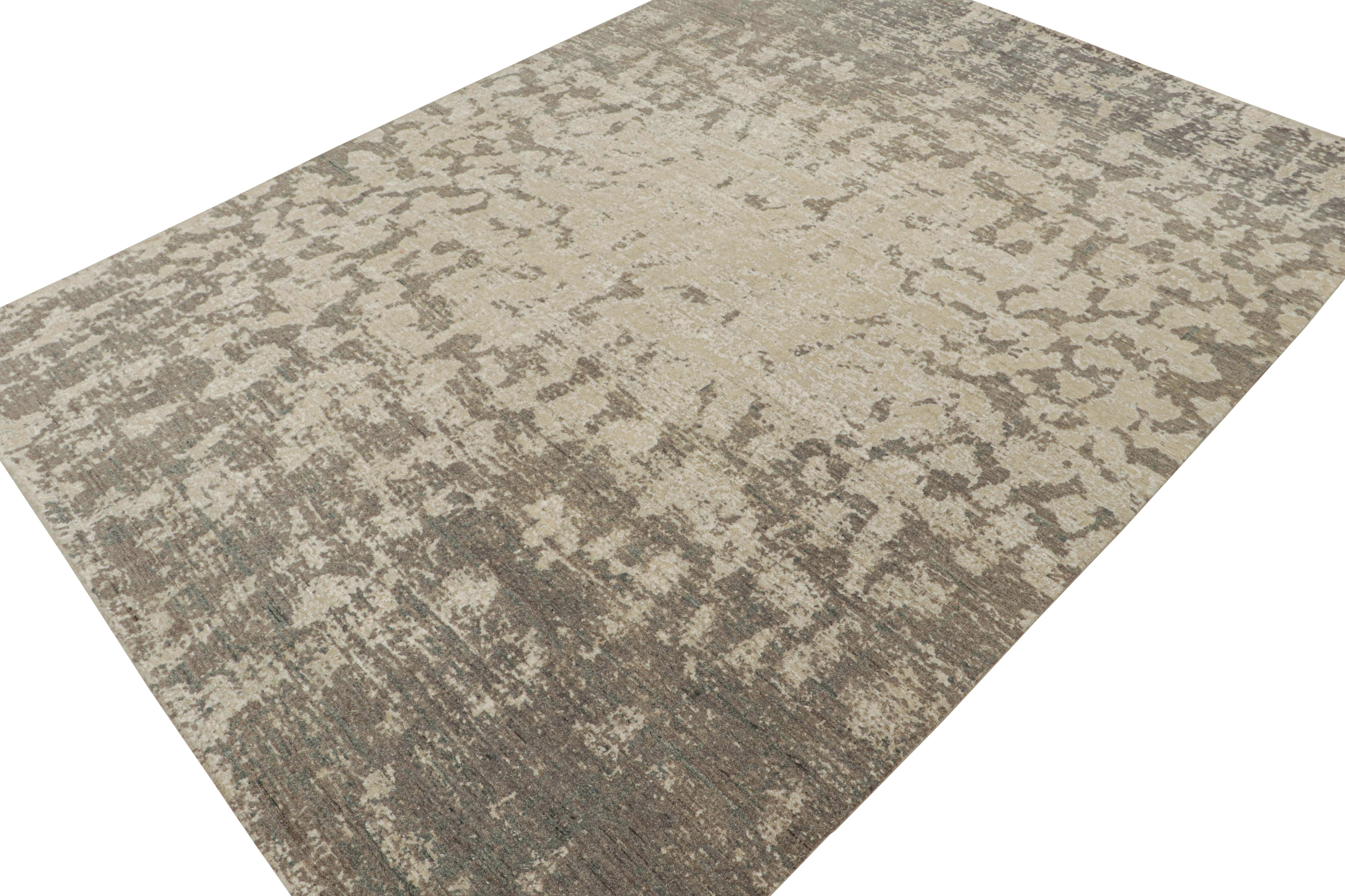 Indian Rug & Kilim’s Modern Abstract Rug in Beige-Brown and Gray Patterns For Sale