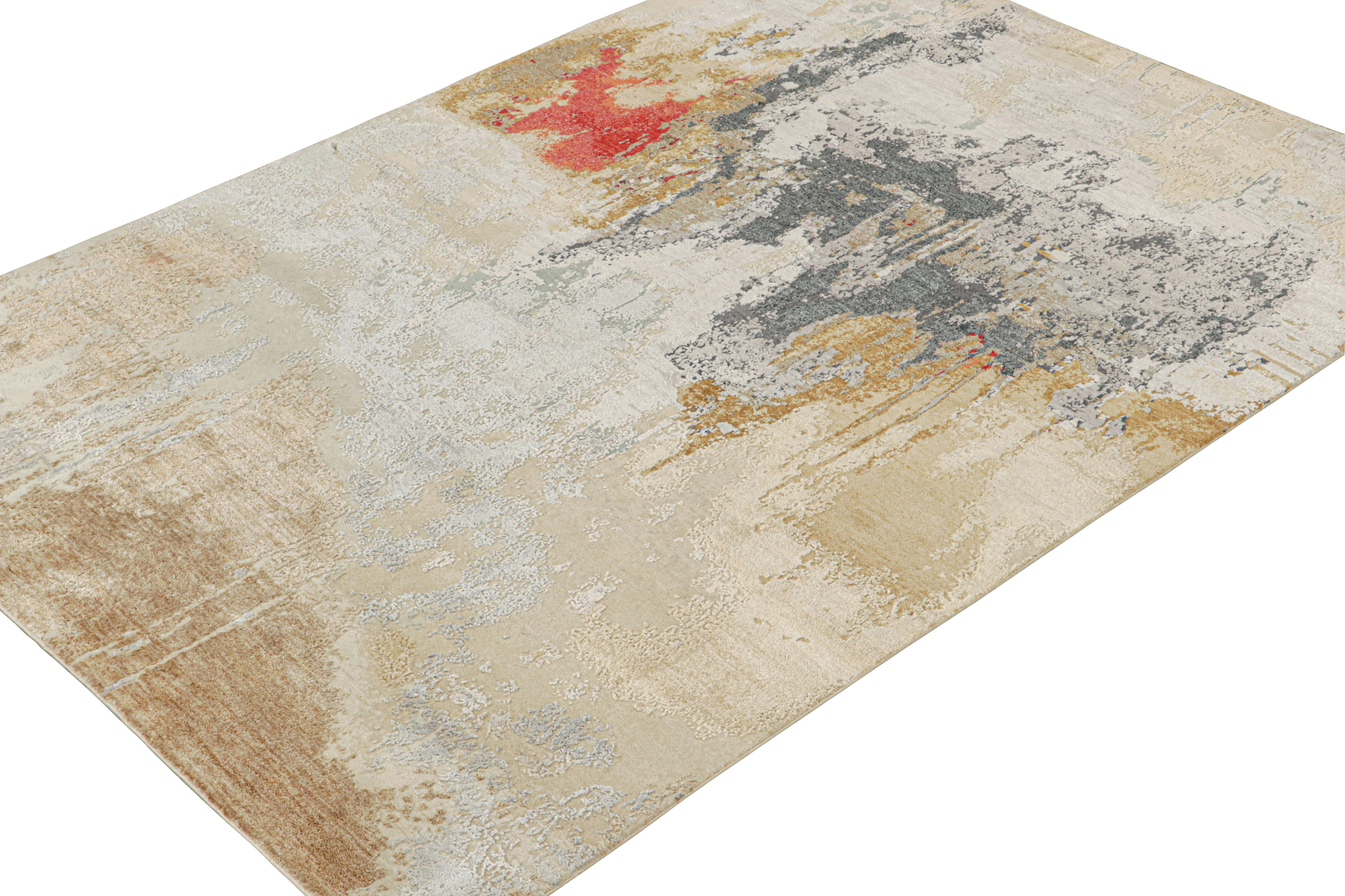 Indian Rug & Kilim’s Modern Abstract Rug in Beige-Brown, Gray and Red For Sale