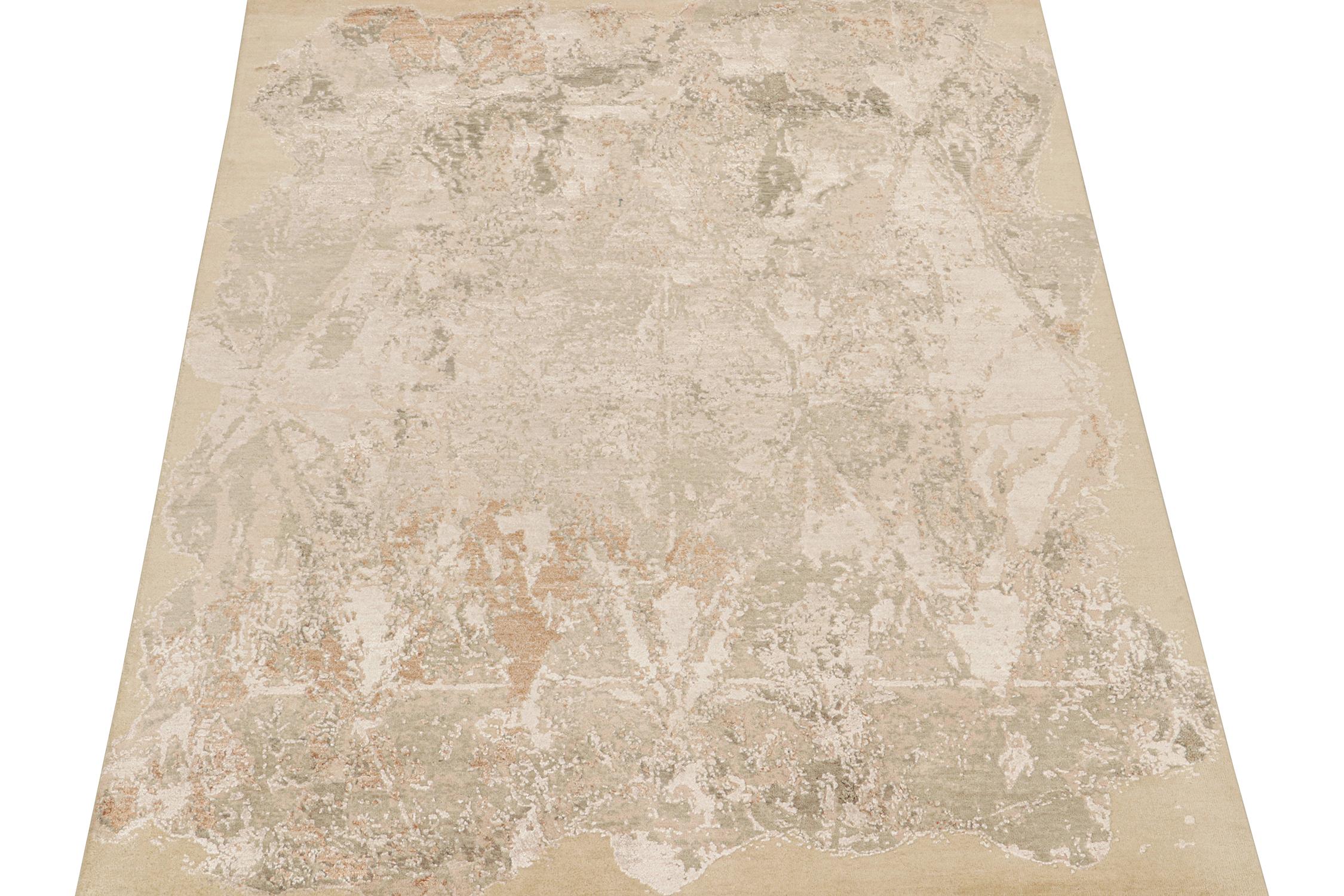 Dieser abstrakte Teppich im Format 6x8 ist eine kühne Ergänzung der Modern-Teppichkollektion von Rug & Kilim. Handgeknüpft aus Wolle, Baumwolle und Seide, besticht sein Design durch eine malerische Ästhetik in luxuriöser Qualität.

Dieses besondere