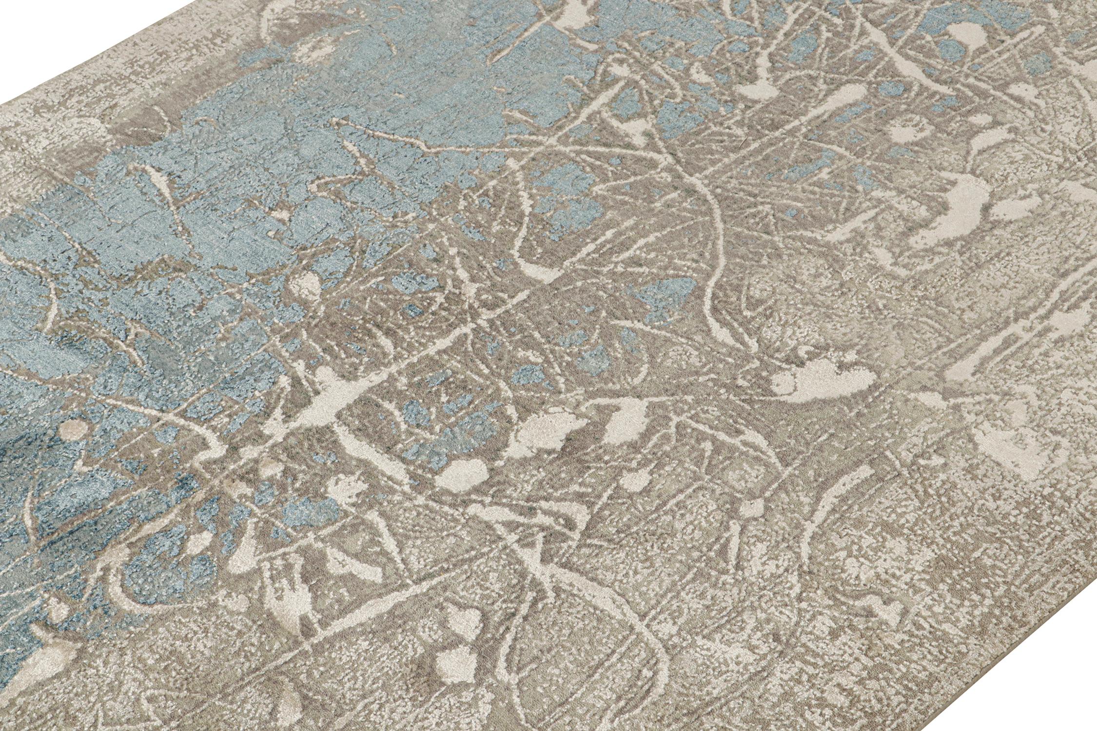 Indien Rug & Kilim's Modern Abstract Rug in Blue and Silver Patterns (tapis abstrait moderne aux motifs bleus et argentés) en vente