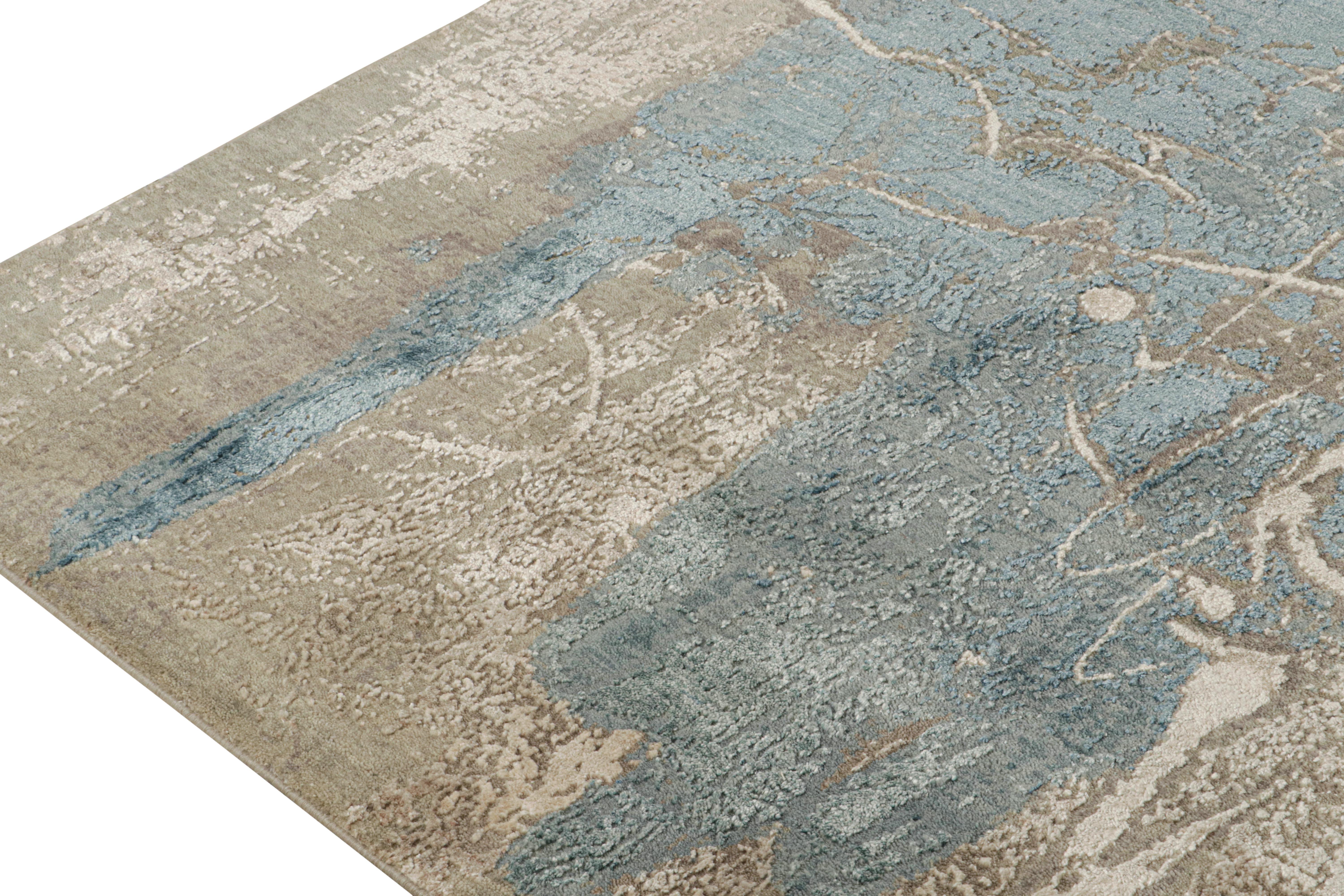 Noué à la main Rug & Kilim's Modern Abstract Rug in Blue and Silver Patterns (tapis abstrait moderne aux motifs bleus et argentés) en vente