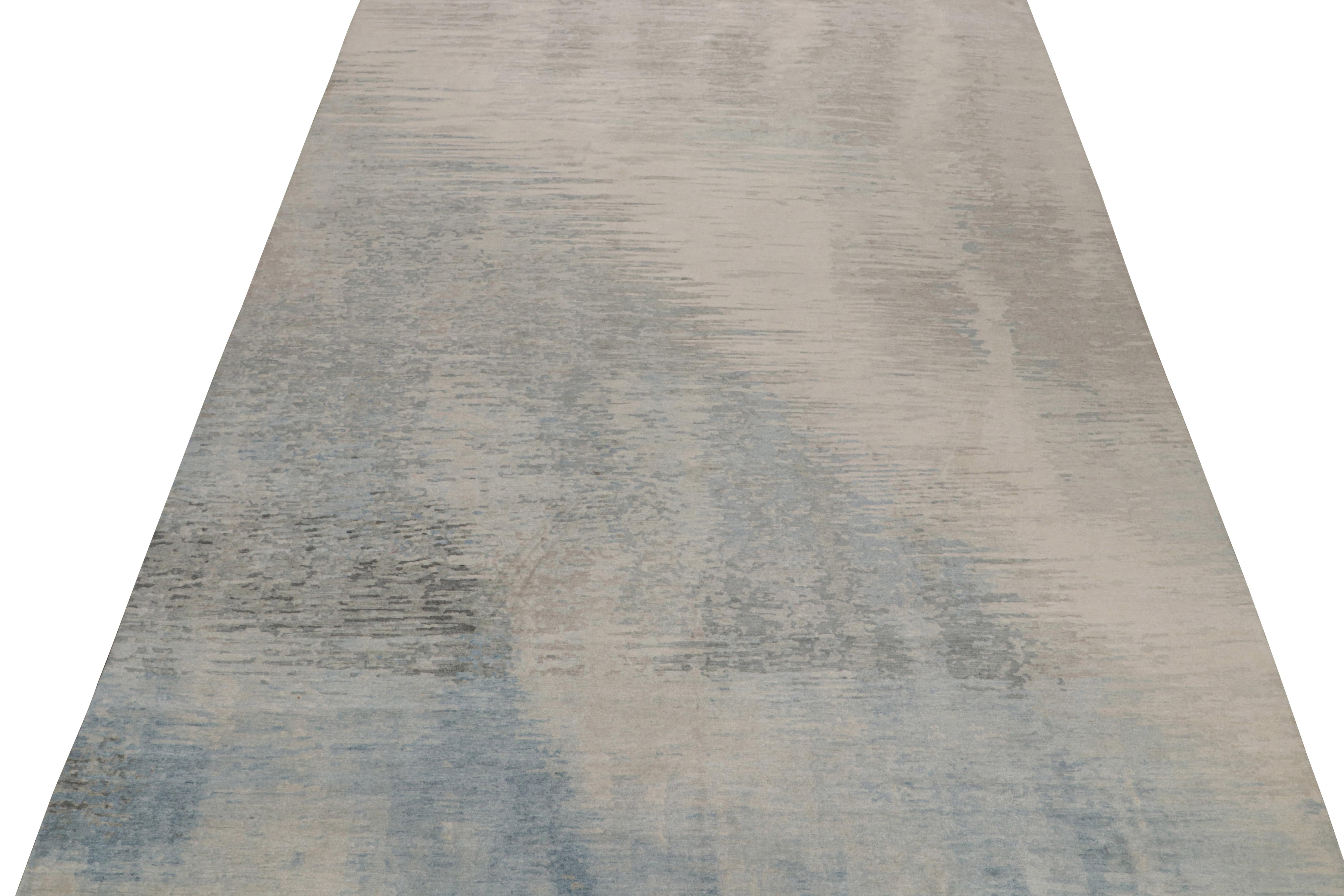 Nepalese Rug & Kilim’s Modern Abstract Rug in Blue & Grey For Sale