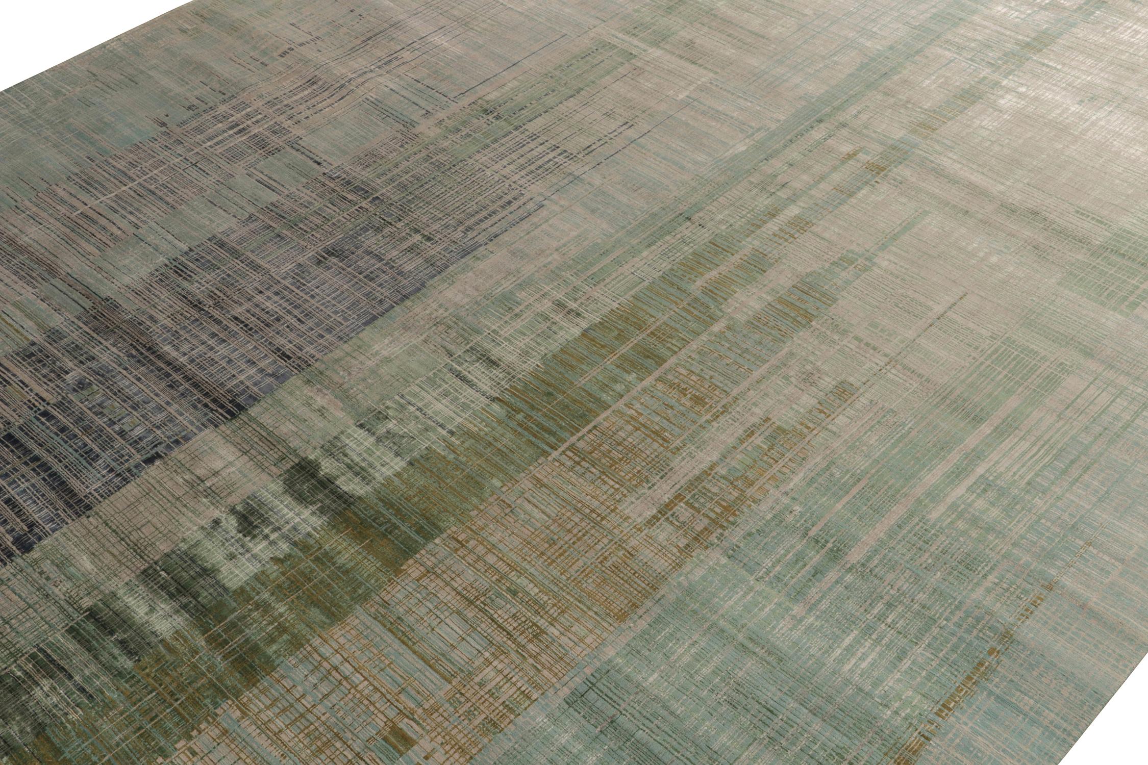 Rug & Kilims moderner abstrakter Teppich in Blau, Grün und Greige mit geometrischem Muster (Indisch) im Angebot